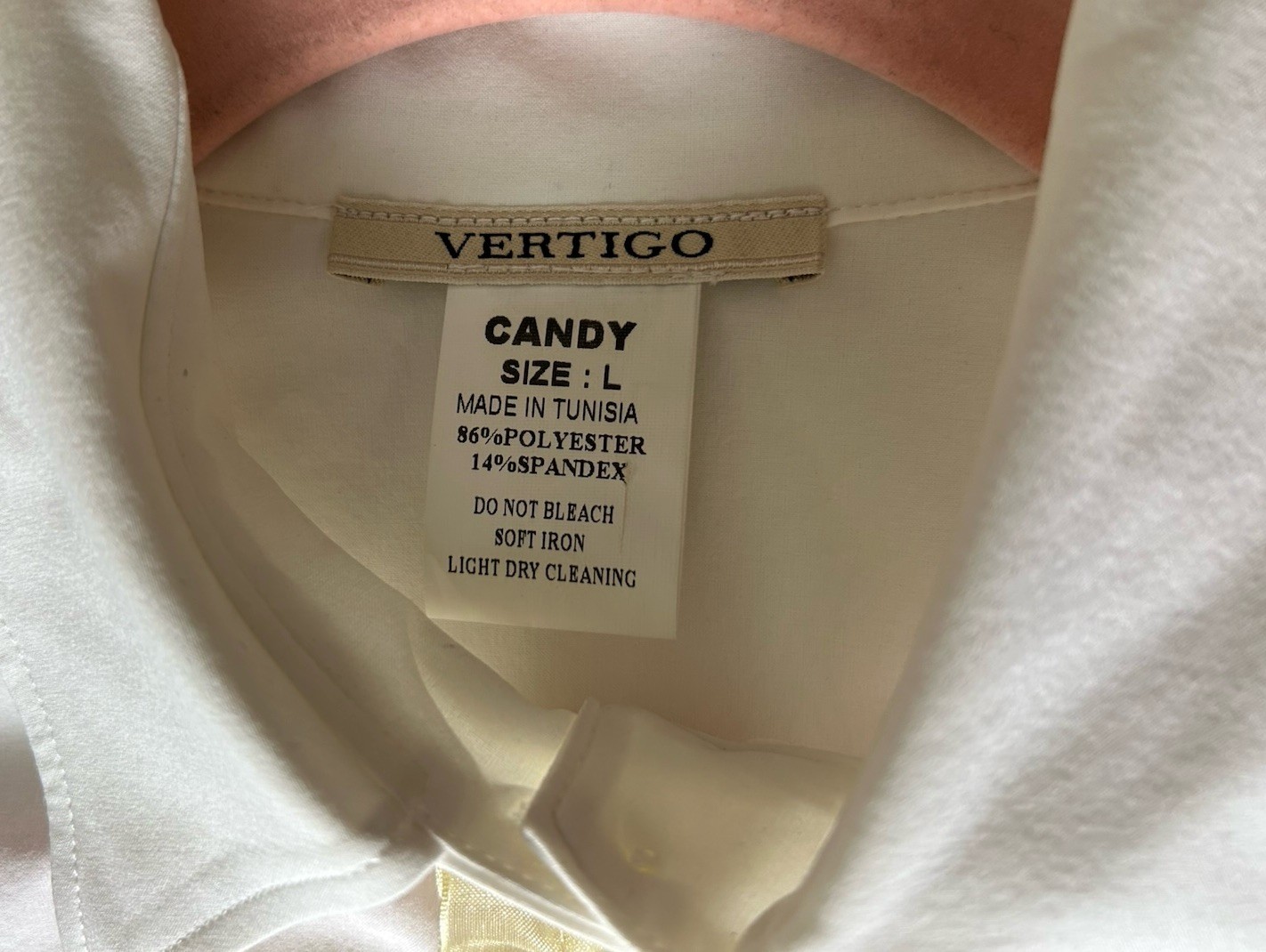 VTG Vertigo Paris Ruffle Front Button Up Blouse Sz L (M) White Long Sleeve READ