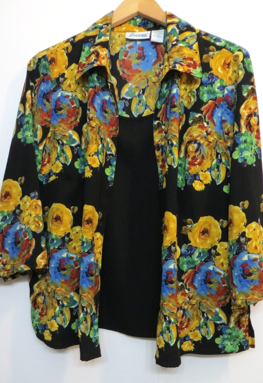 Joanna Shirt Top Womens Large Multicolor Floral Modern Art Layer Look Relaxed