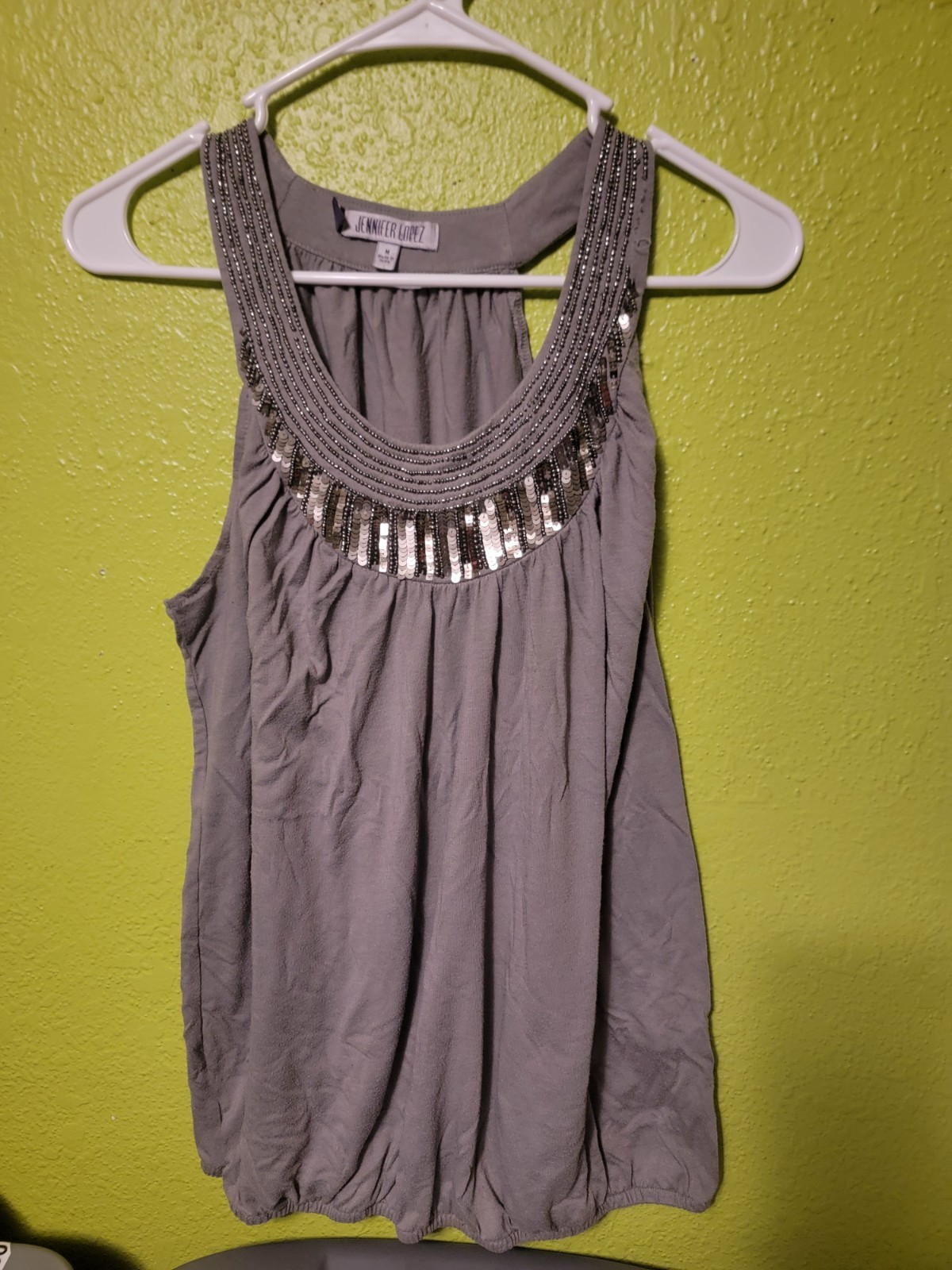 Jennifer Lopez Womens Tank Top Beaded Grayish Size Medium