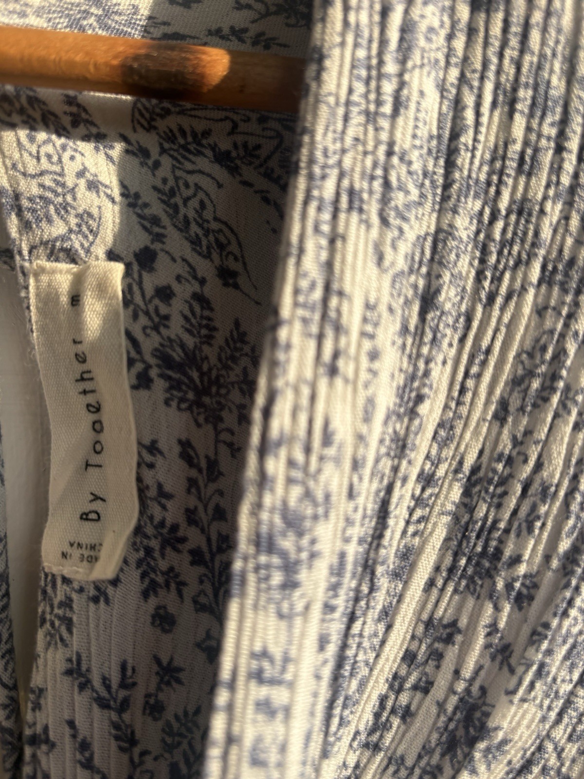 By Together Women’s Blue White Boho Floral Peasant Blouse Ruffle Long Sleeve S
