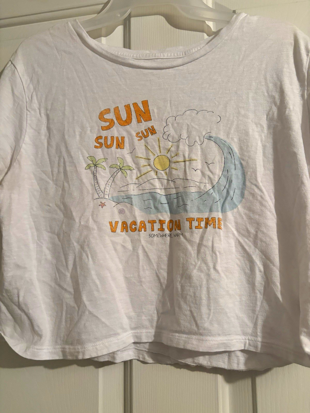 Aerie White Knit Graphic Print T-Shirt Crew Neck Short Sleeve Cropped XL