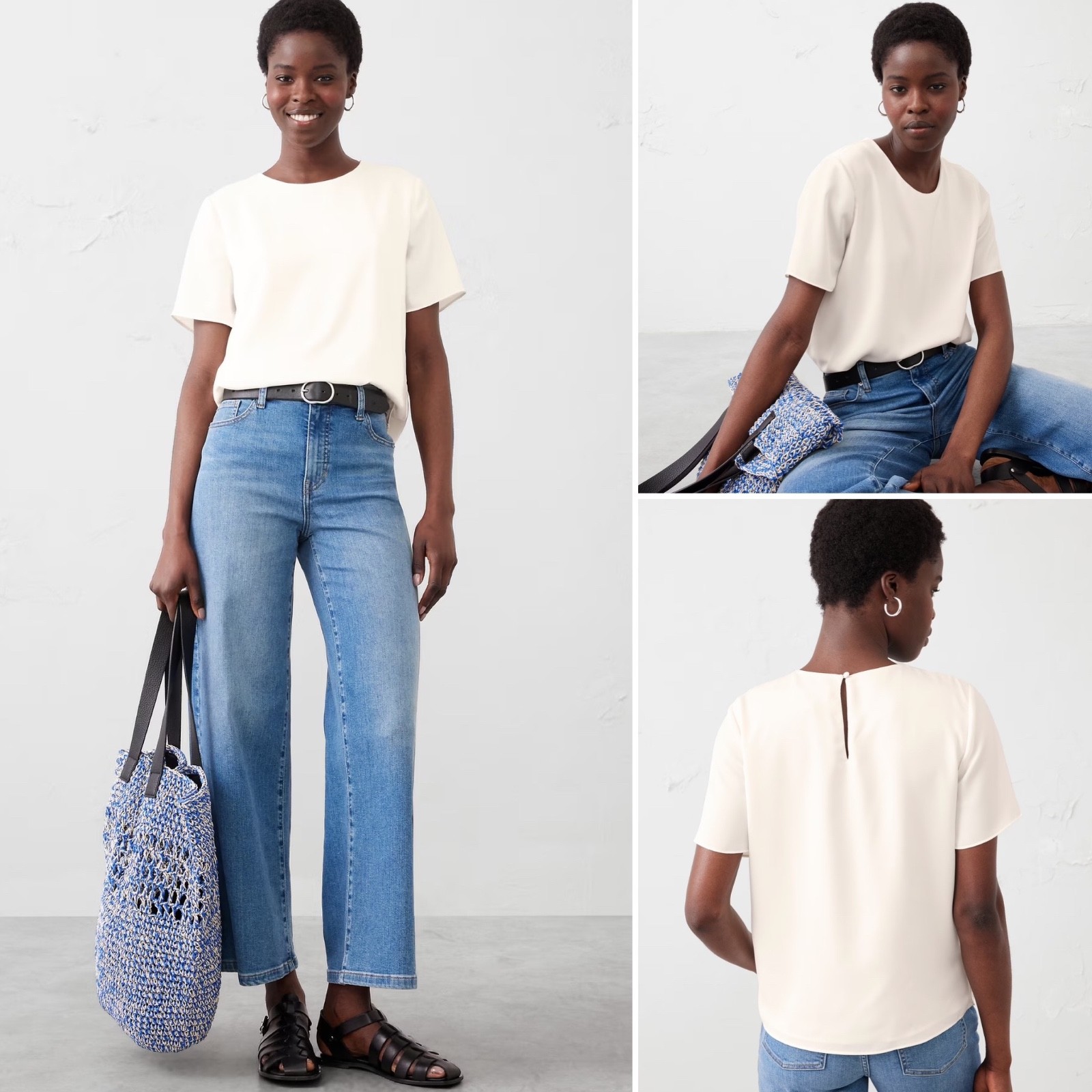 Banana Republic Factory Classic Crew Neck Blouse XL Snow Day White Lined NWT