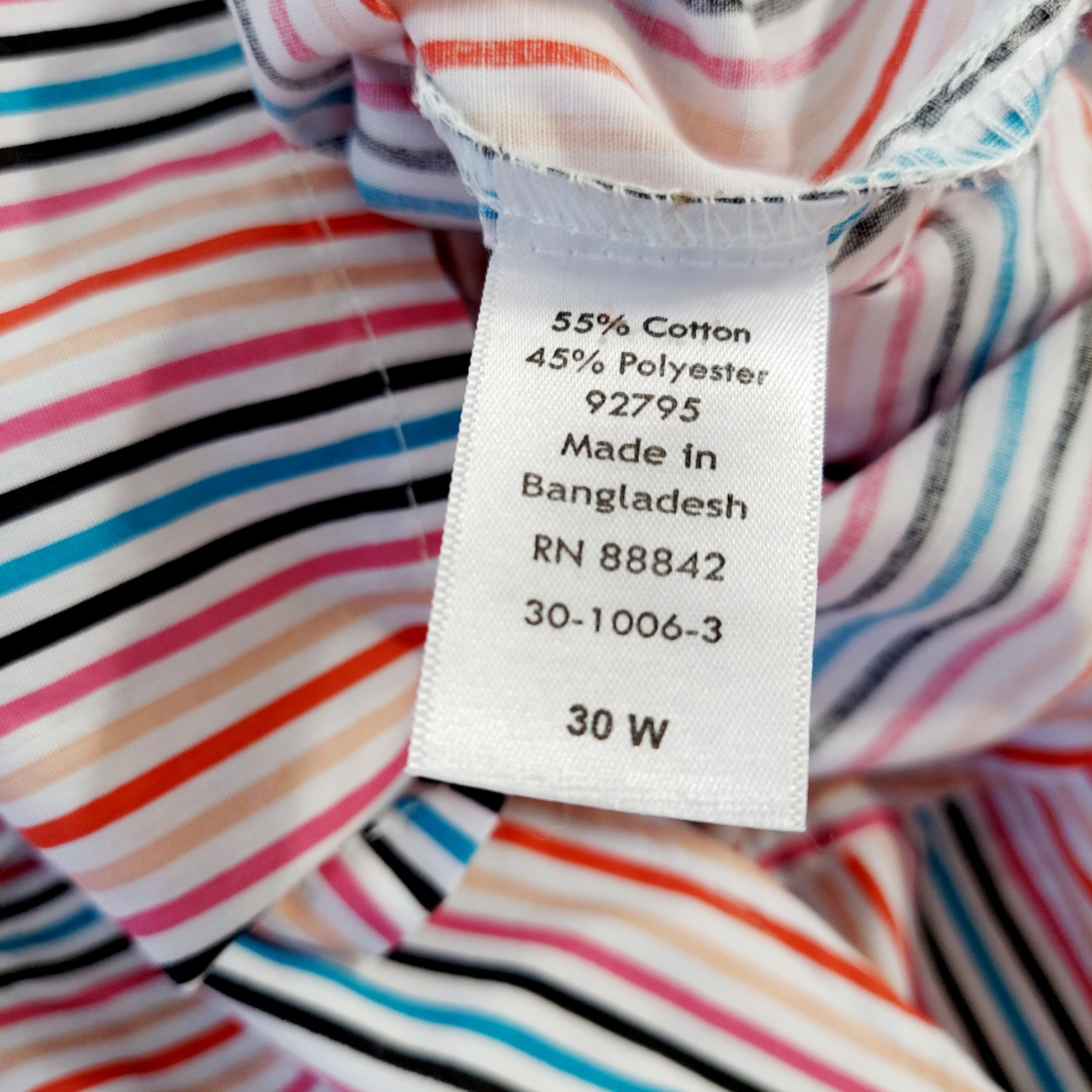 ROAMANS Womens 30W White Button Down Woven Tunic Shirt W Colorful Thin Stripes