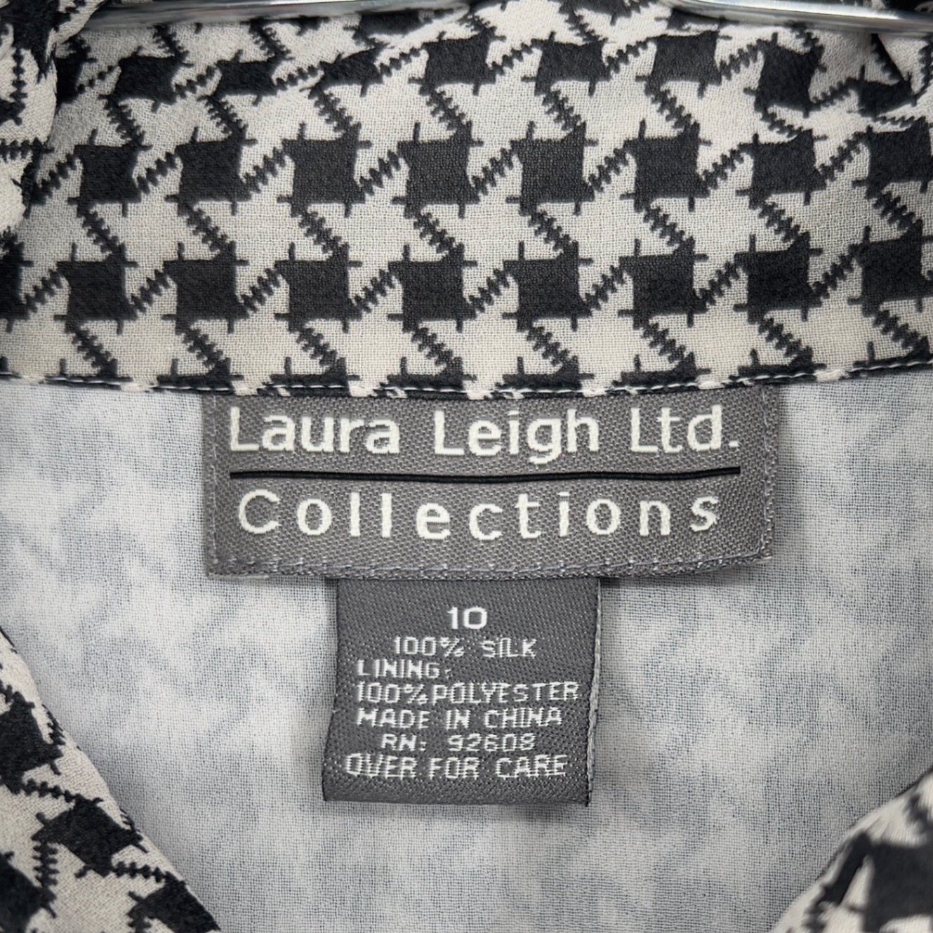 Laura Leigh Ltd Collections Houndstooth Silk Blouse Shirt Women’s 10 Button Up