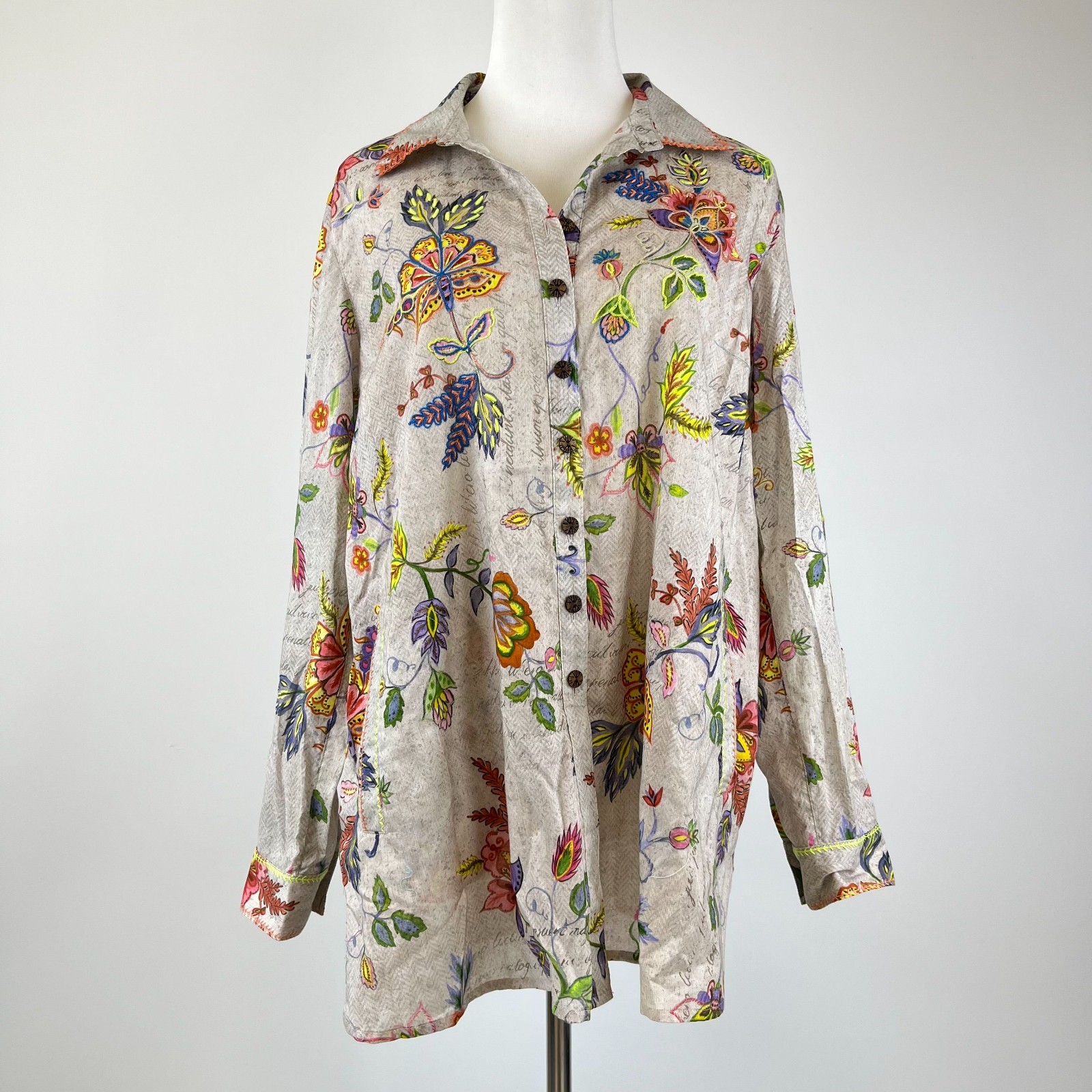 NWOT John Mark Floral Embroidered Long-Sleeved Blouse Shirt Multicolor Size M