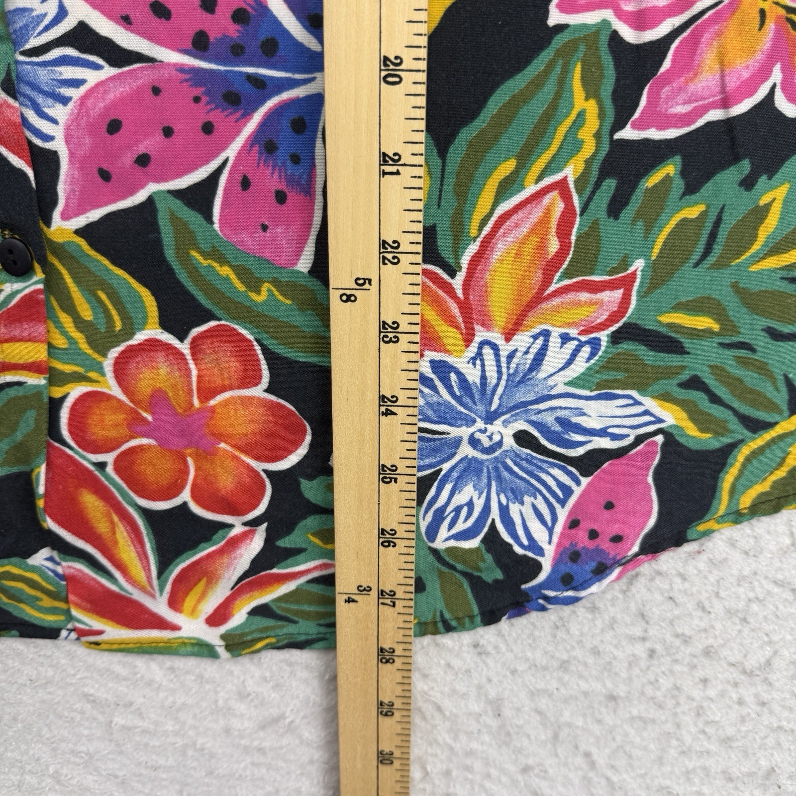 Vintage Aloha Hawaiian Shirt Womens Medium M Green Pink Floral Box Office