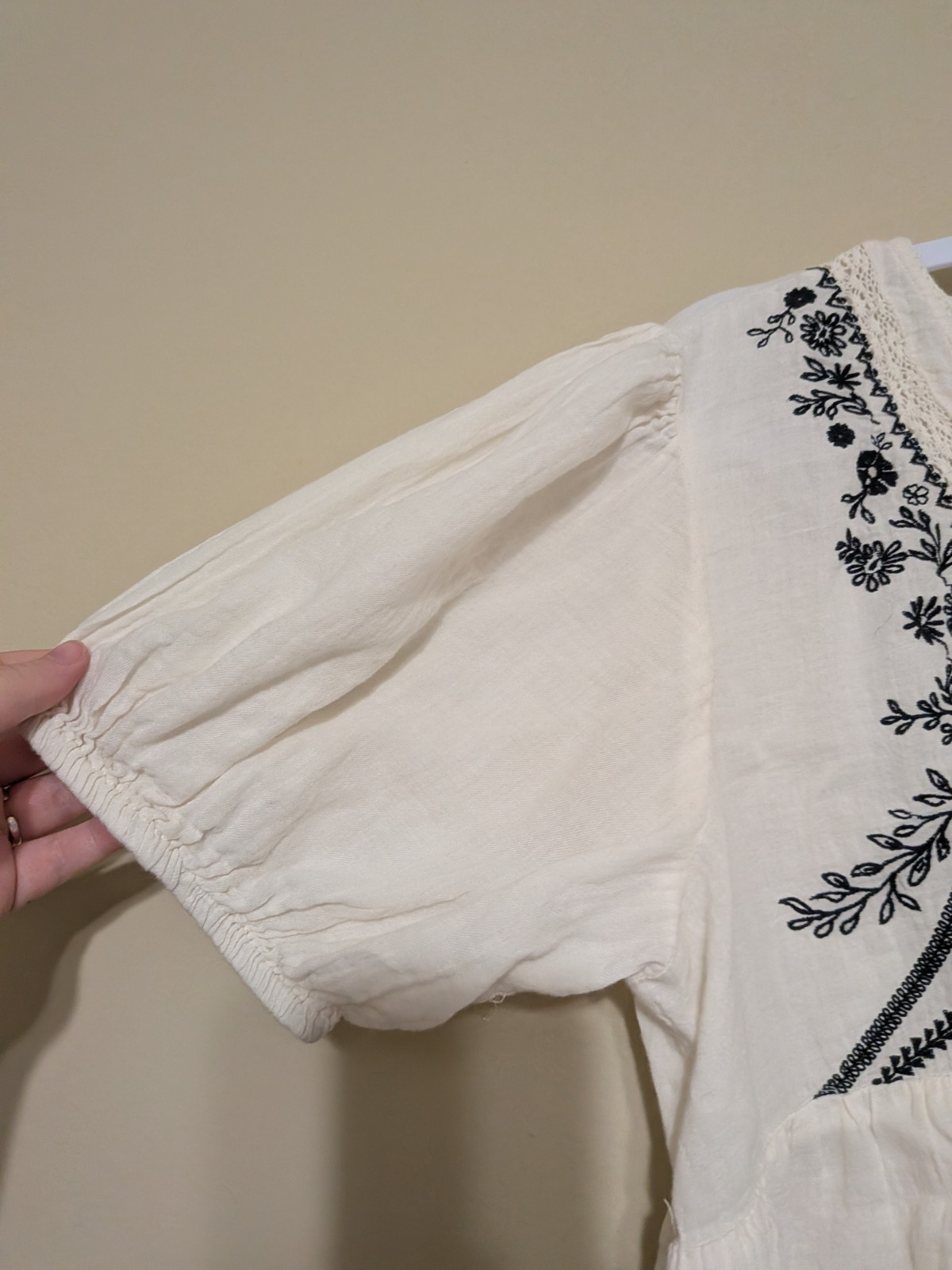 Boho Black & White Cottagecore Indie Floral Design Peasant Folk Style Blouse