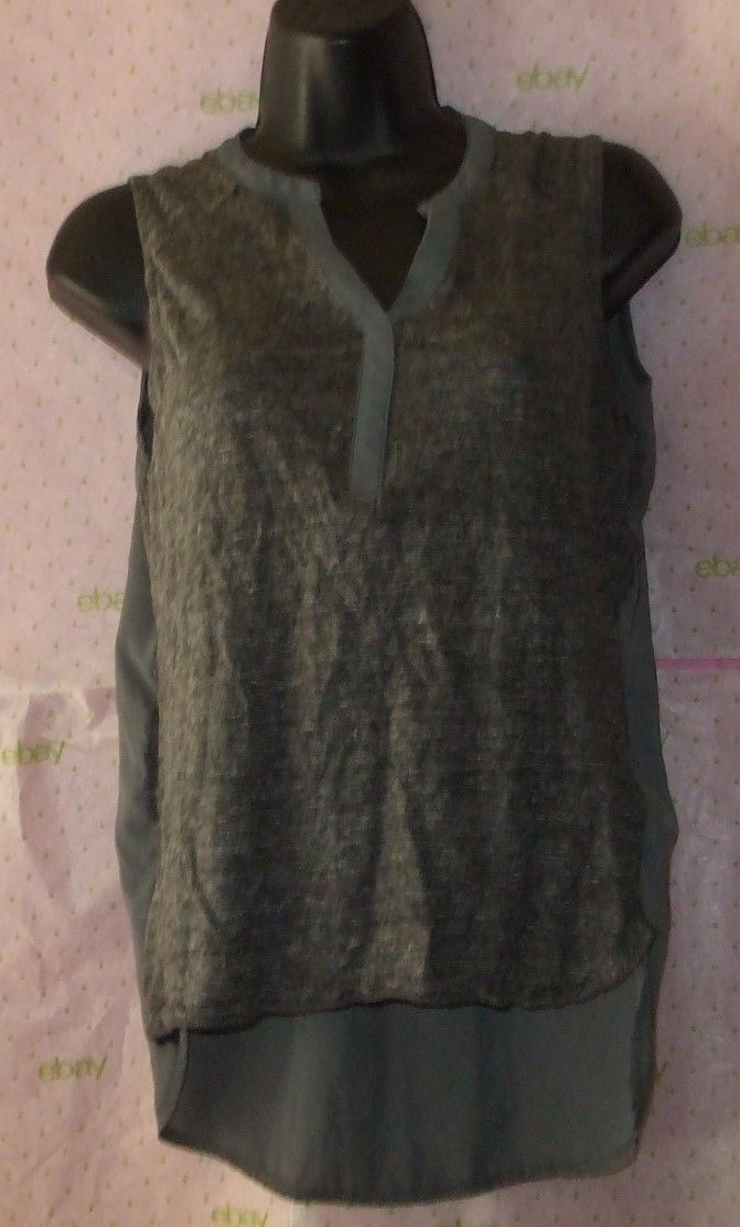 $48 LUSY & LAUREL HI LO LINEN TANK BLOUSE GRAY WHITE SIZE SMALL top PRO CLEANED