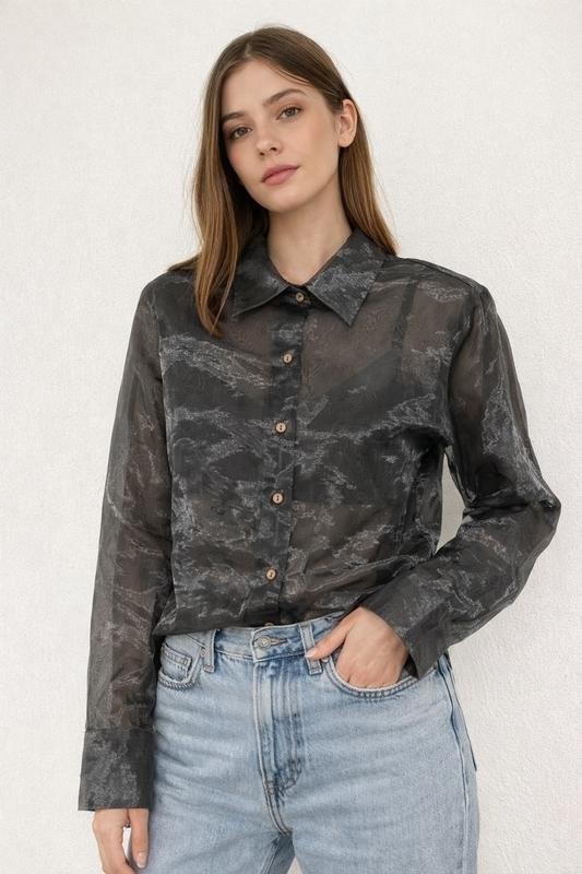 Women Cinque Shirt Grey Chiffon M