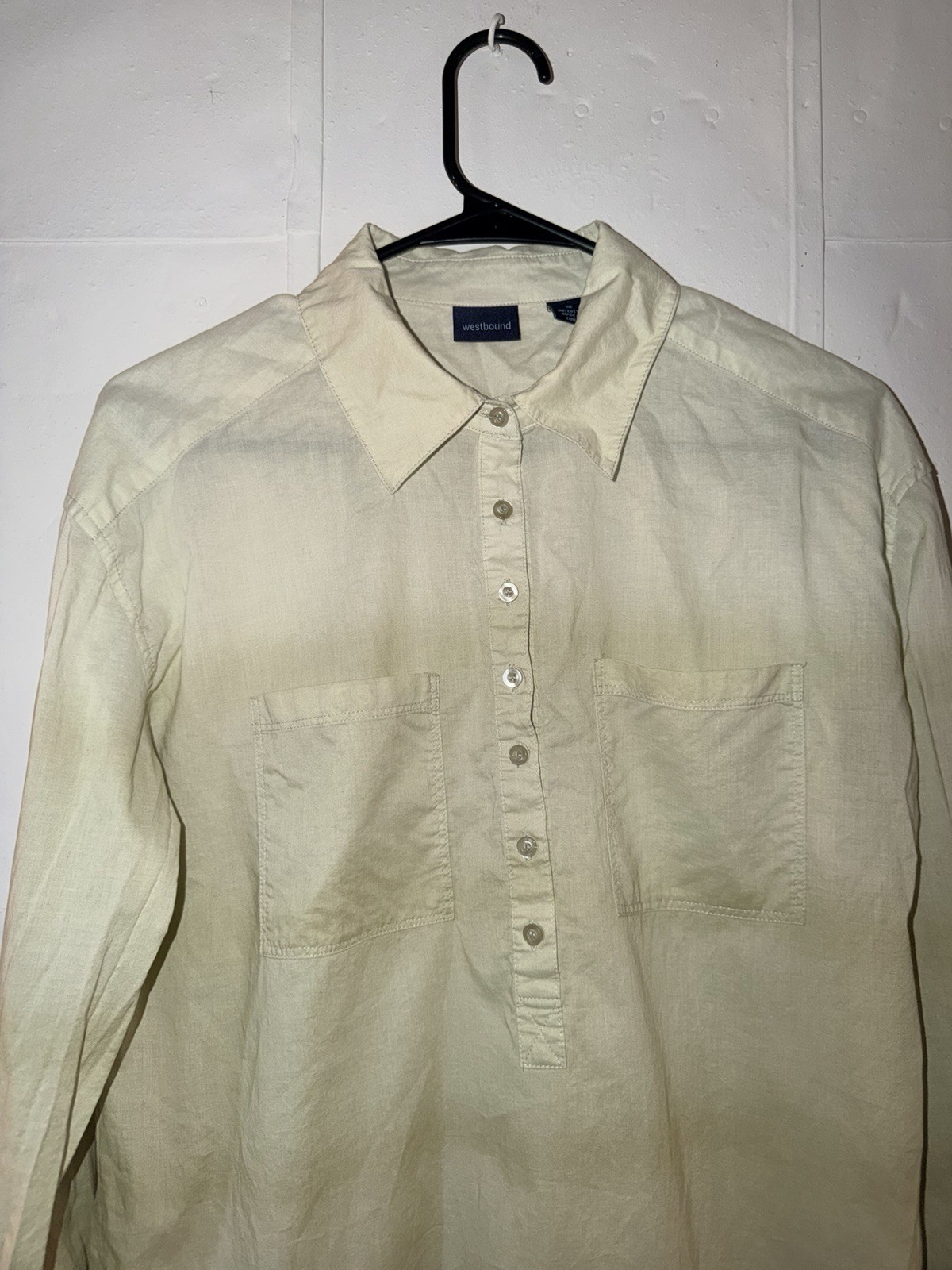 Westbound Women’s Sage Green Ombré Dip-Dye Pullover Button-Up Blouse – Size S