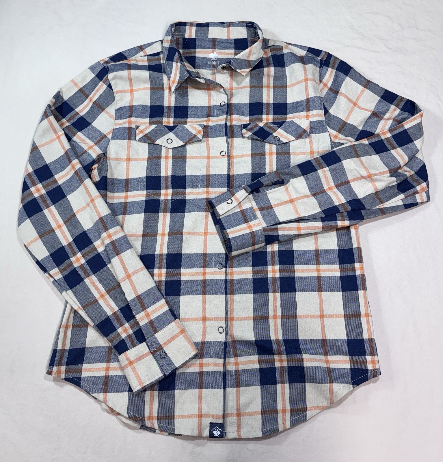 Rabbit High Country Flannel Shirt Womens Small Silver Lining Plaid Wool Blend
