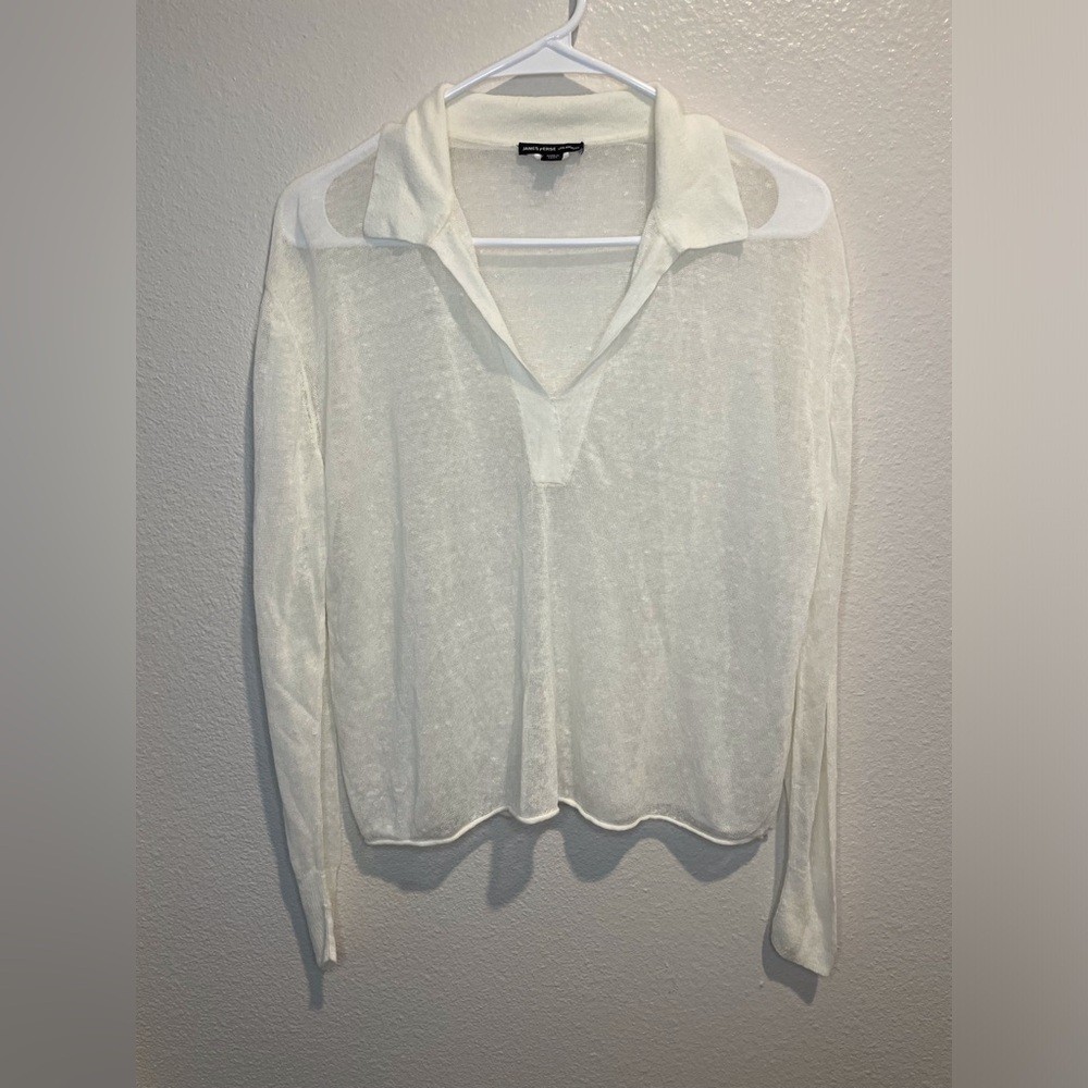 James Perse Women’s Fine Gauge Open Knit Polo Top Size XS or 0