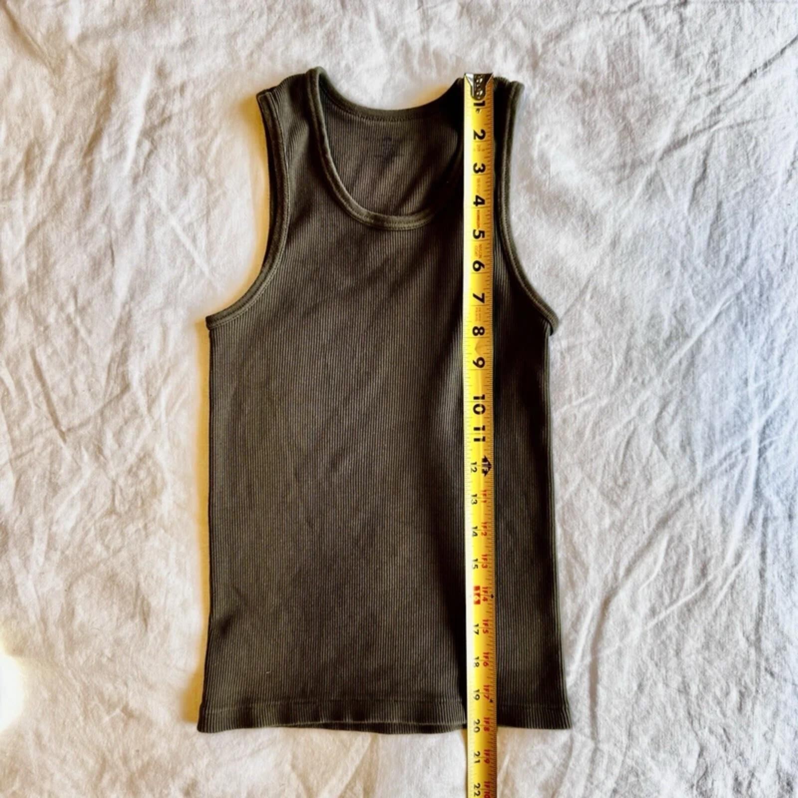 Brandy Melville Ribbed Knit Tank Top Cotton Stretch Scoop Neck olive green OS