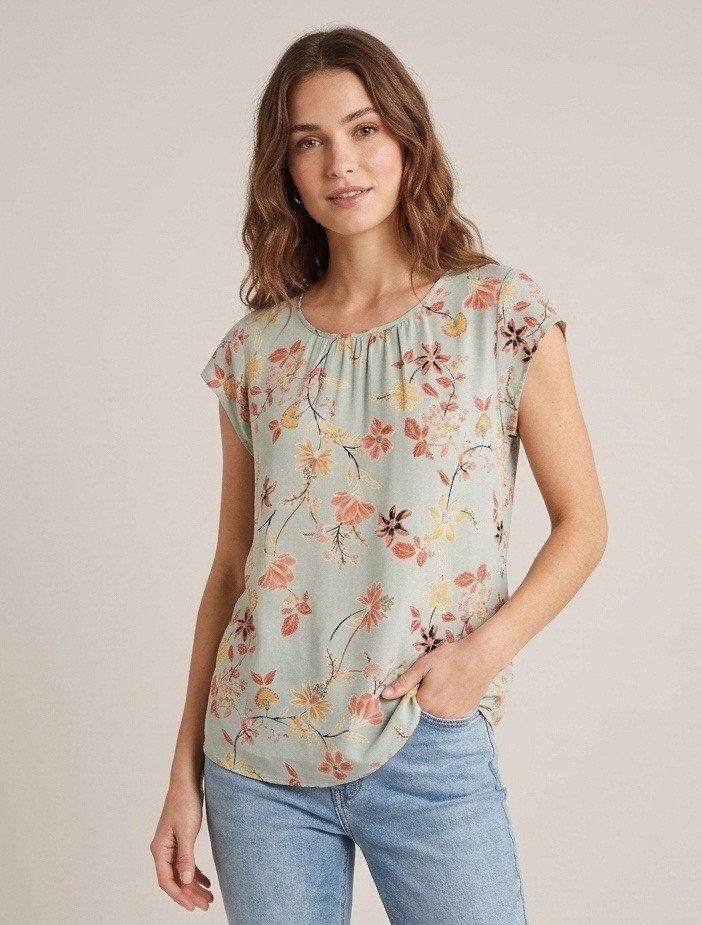 DR2 Daniel Rainn Floral Blouse Women’s L Sage Mint Rayon Boho Cottagecore
