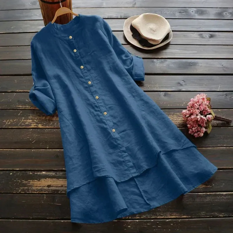 Amazon Ebay New Solid Color Women’s Long Sleeve Cotton Linen Shirt With.