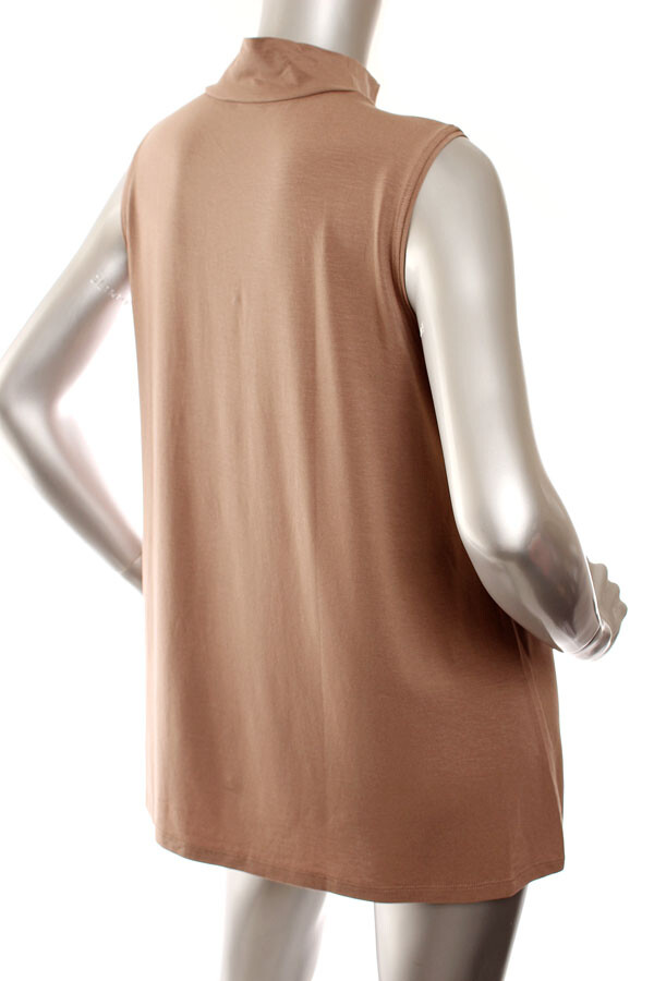 NEW Eileen Fisher Fine Jersey Stretch Mock Neck Long Length Tank Top Mocha