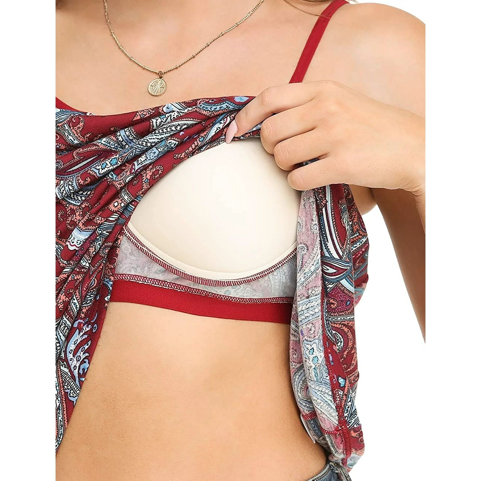 Women Loose Camisole Built in Bra Floral Tank Tops Cami Padded Sleeveless Vest