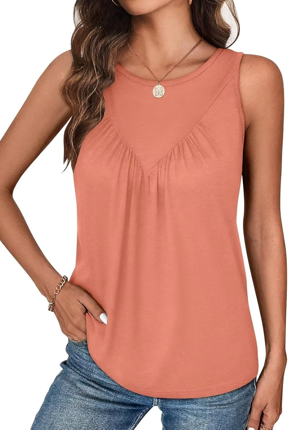 Women Sleeveless Tank Top Loose Fit Flowy Casual Summer Beach Vacation Shirt