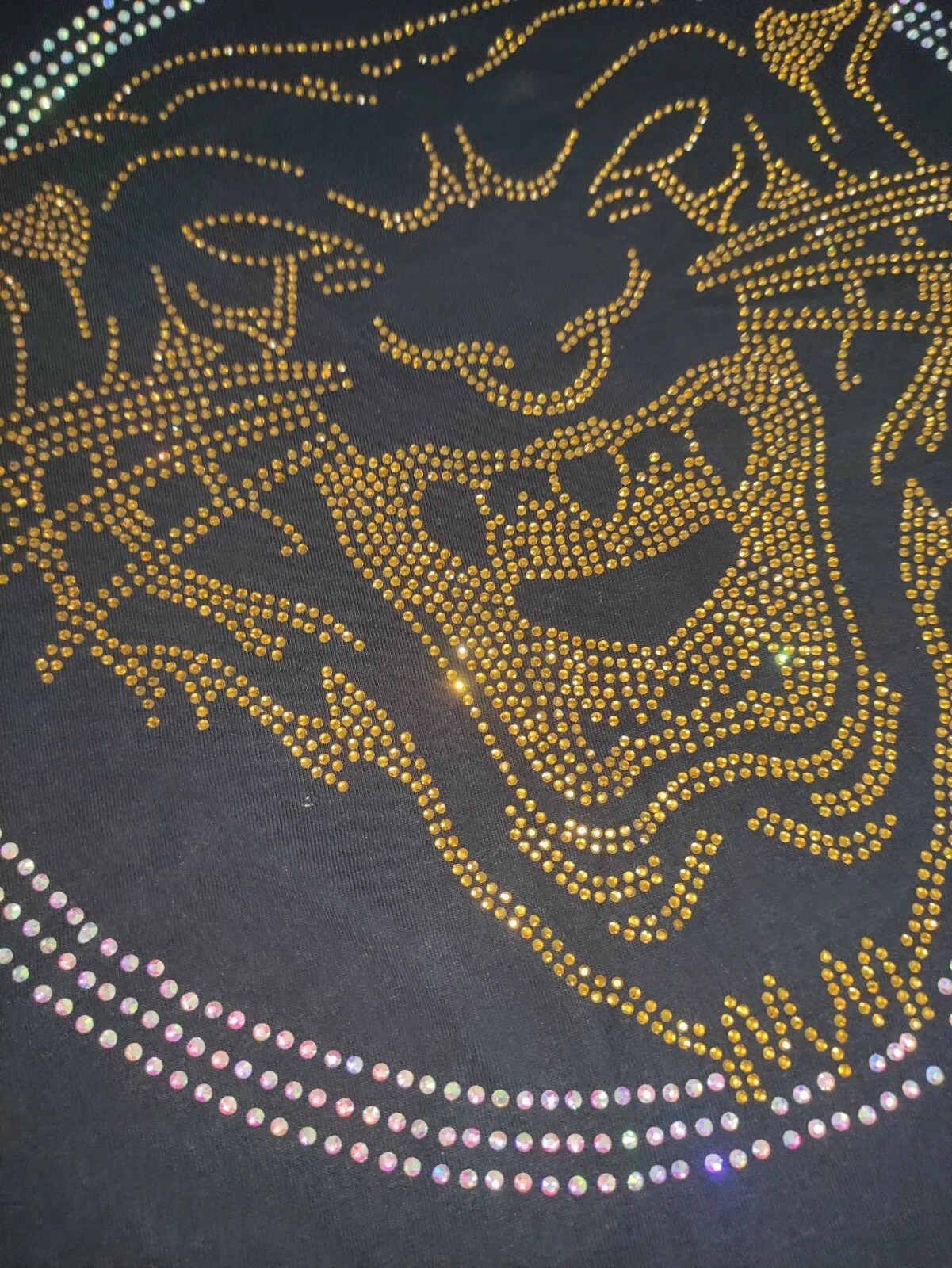 New Women Luxury Diamond Tiger Rhinestones Black White T-Shirt High Quality