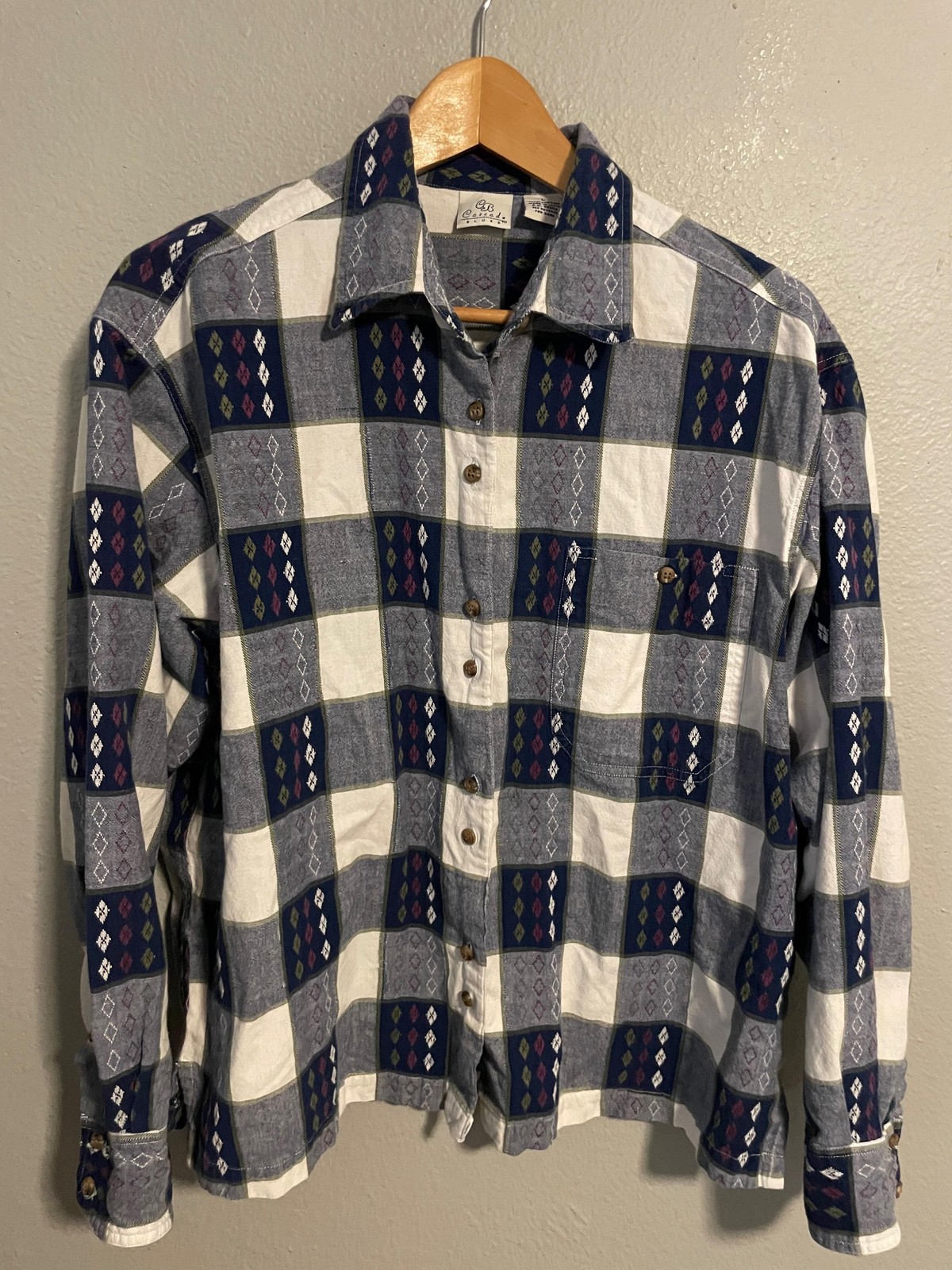 VTG Cascade Blues Shirt Womens Large Blue Plaid Flannel Long Sleeve Button Up