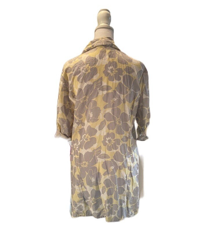 Coldwater Creek Yellow, Gray & White Floral Print Button Down Shirt Size M