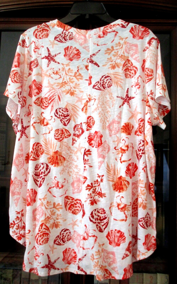 NWT C&C CALIFORNIA Sealife Print V-Neck Short Slv 100% Cotton Knit Top 2X