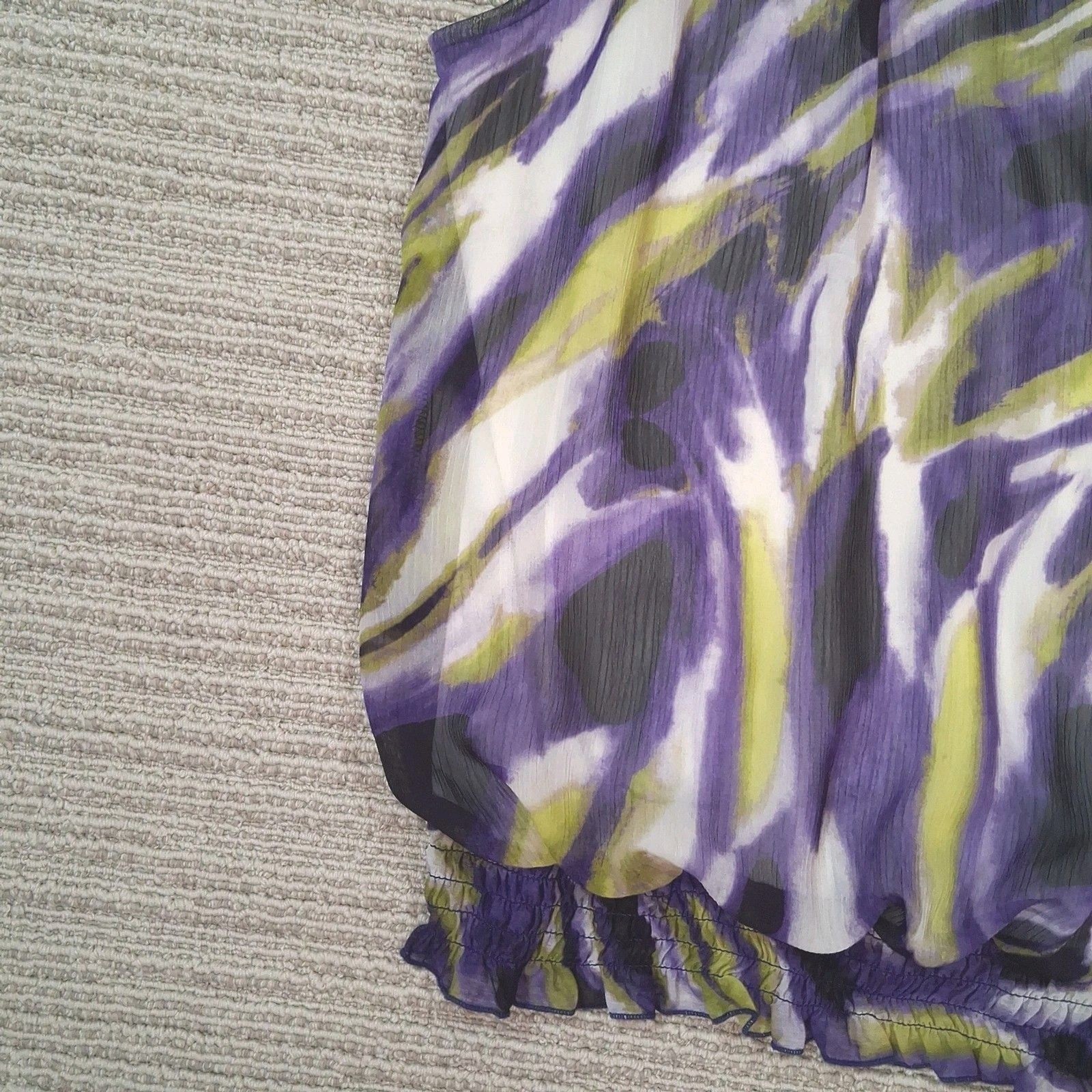 b wear byer california purple green abstract high neck smocked blouse medium y2k