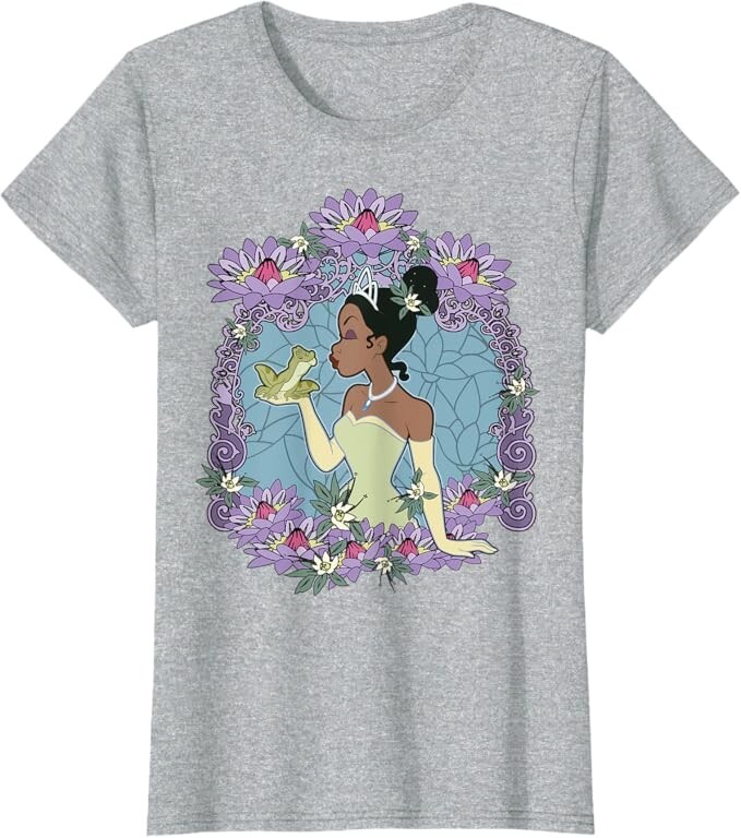 Disney Tee/T-Shirt/Top Princess And The Frog Tiana Floral Graphic Gray Medium M