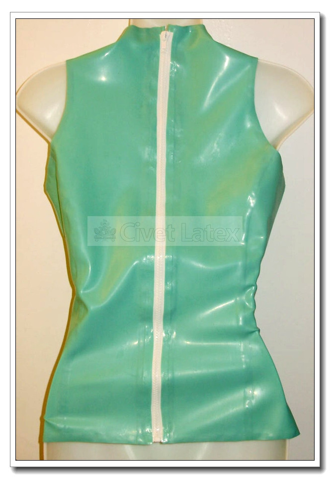 Latex Vest Female Sleeveless Shirt Back Zip Sexy Slimming Customized .4mm G29