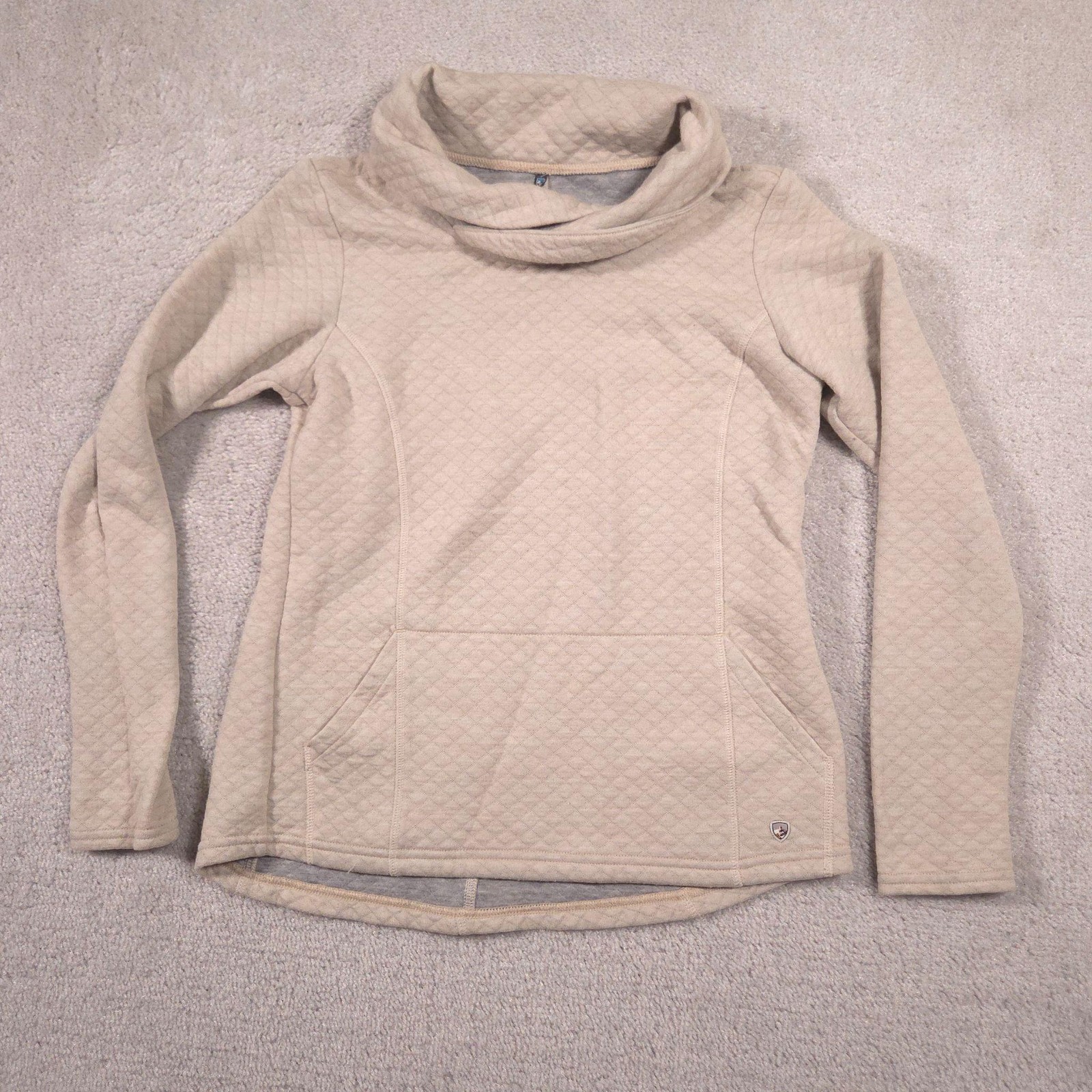 Kuhl Quilted Fleece Shirt Womens Small Beige Cowl Neck Long Sleeve Pocket Tunic