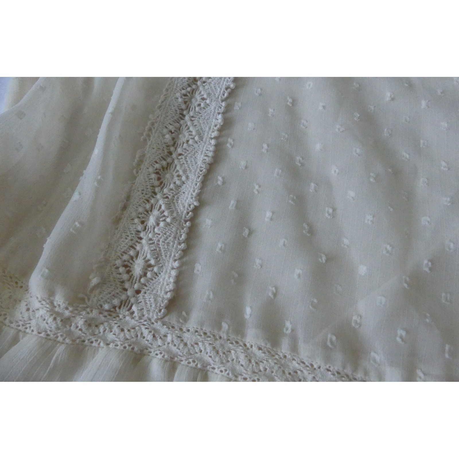 Vintage America Jules Embroidered Swiss Dot Lace Ruffle Blouse L Peasant Prairie