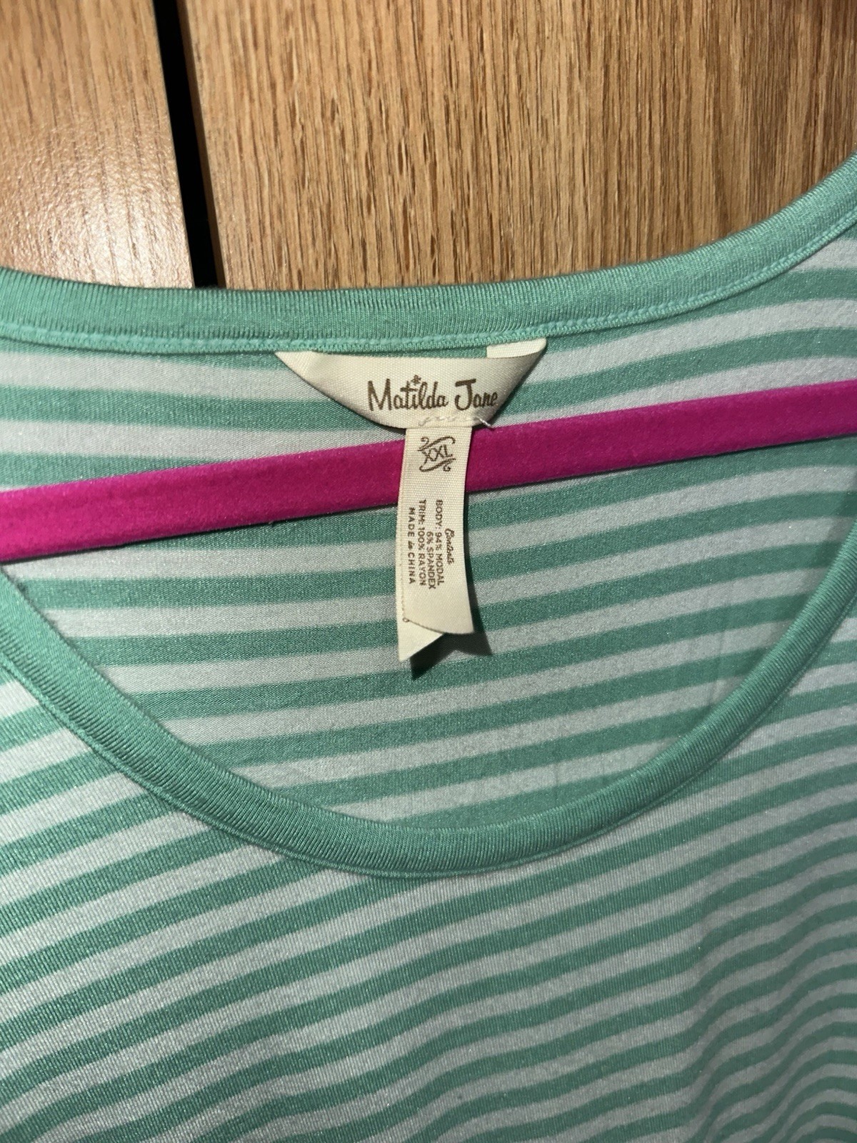 Matilda Jane Womens XXL Striped Knit Scoop Neck 3/4 Length Sleeve Top Ruffle Hem