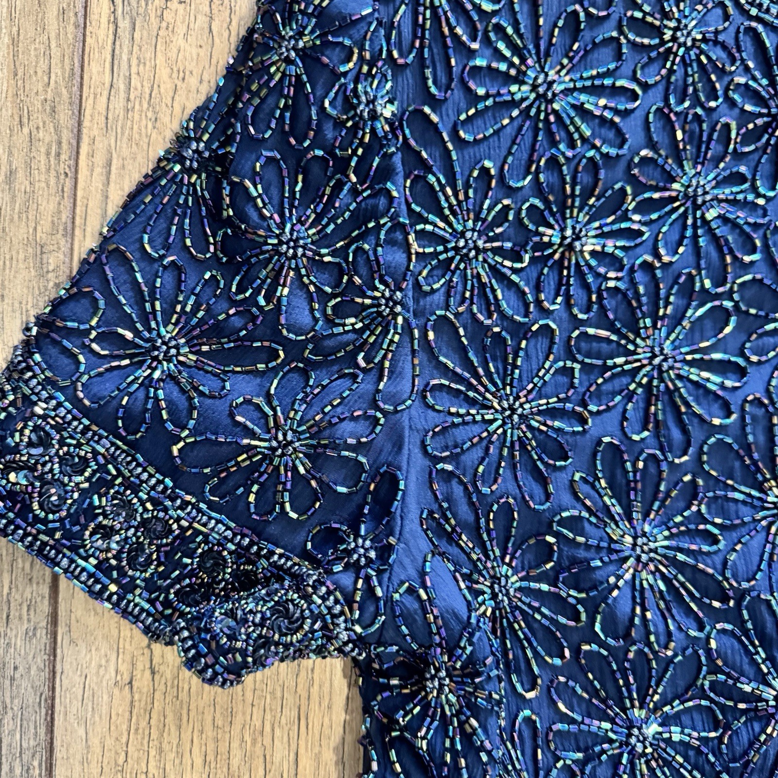 Vintage Papell Occasions Evening Navy Beaded Sparkle Top Blouse Shirt Silk SZ 12