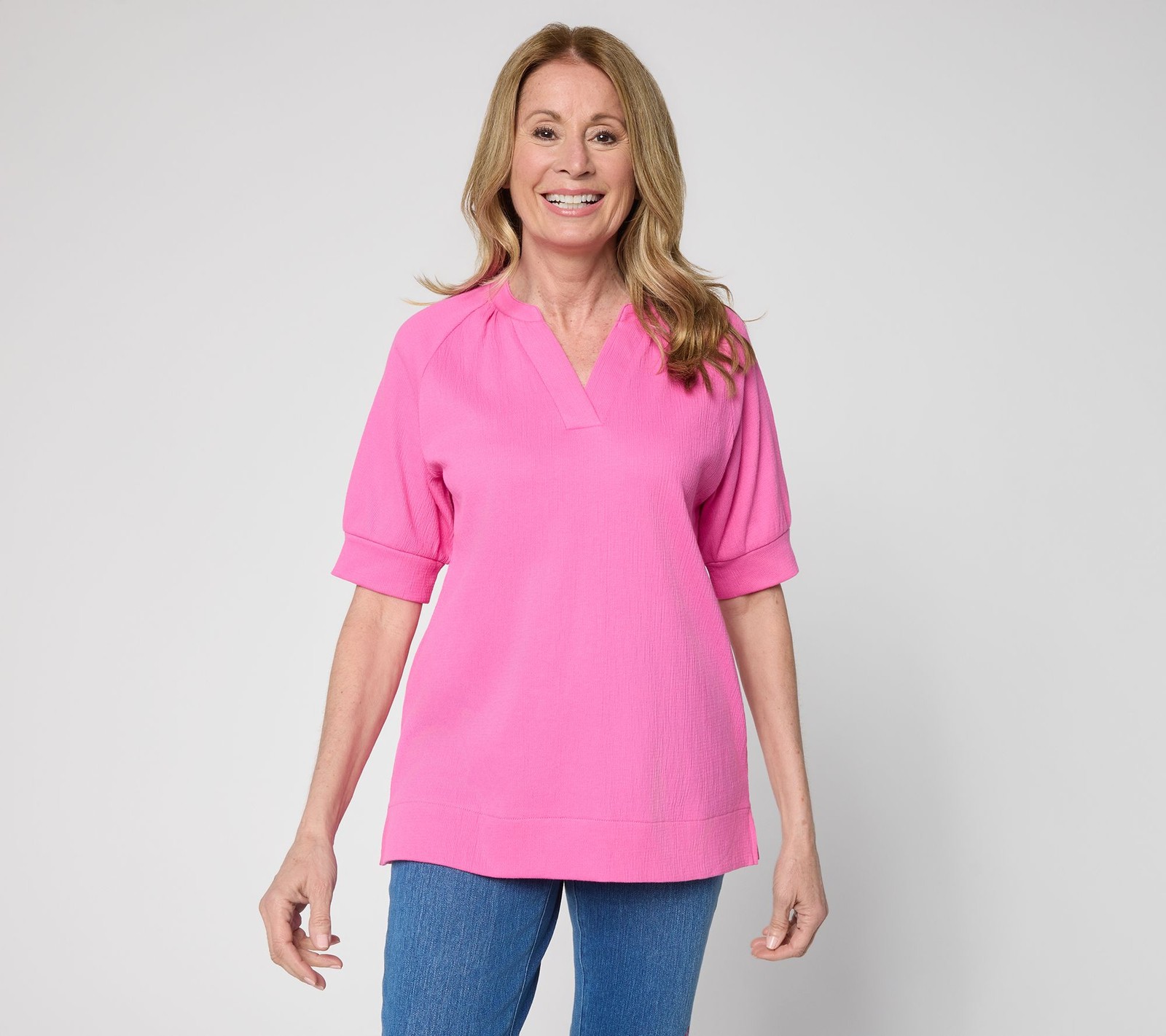 Belle by Kim Gravel Packabelle Slay the Vacay Elbow Top Preppy Pink XL New