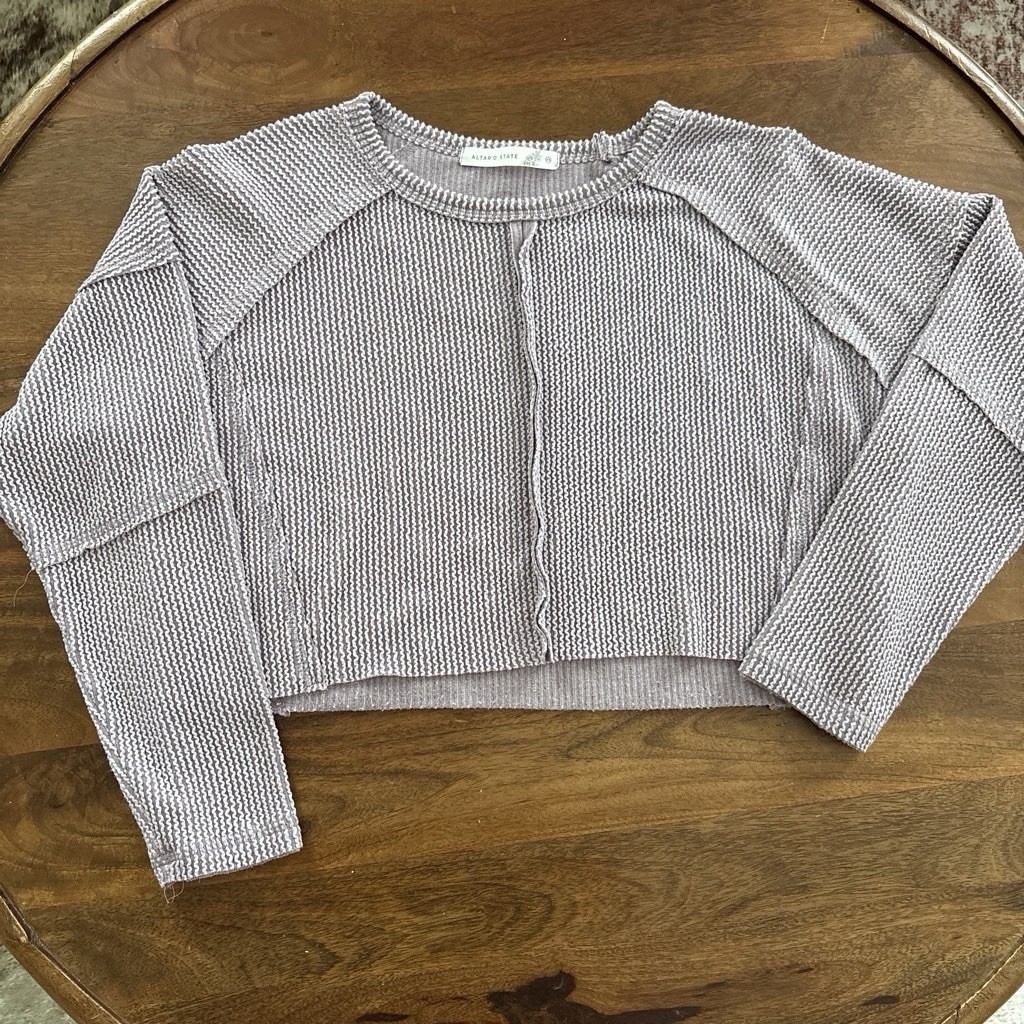 Altar’d State Women’s Solid Knit Crew Neck Raglan Long Sleeve Cropped Top XS