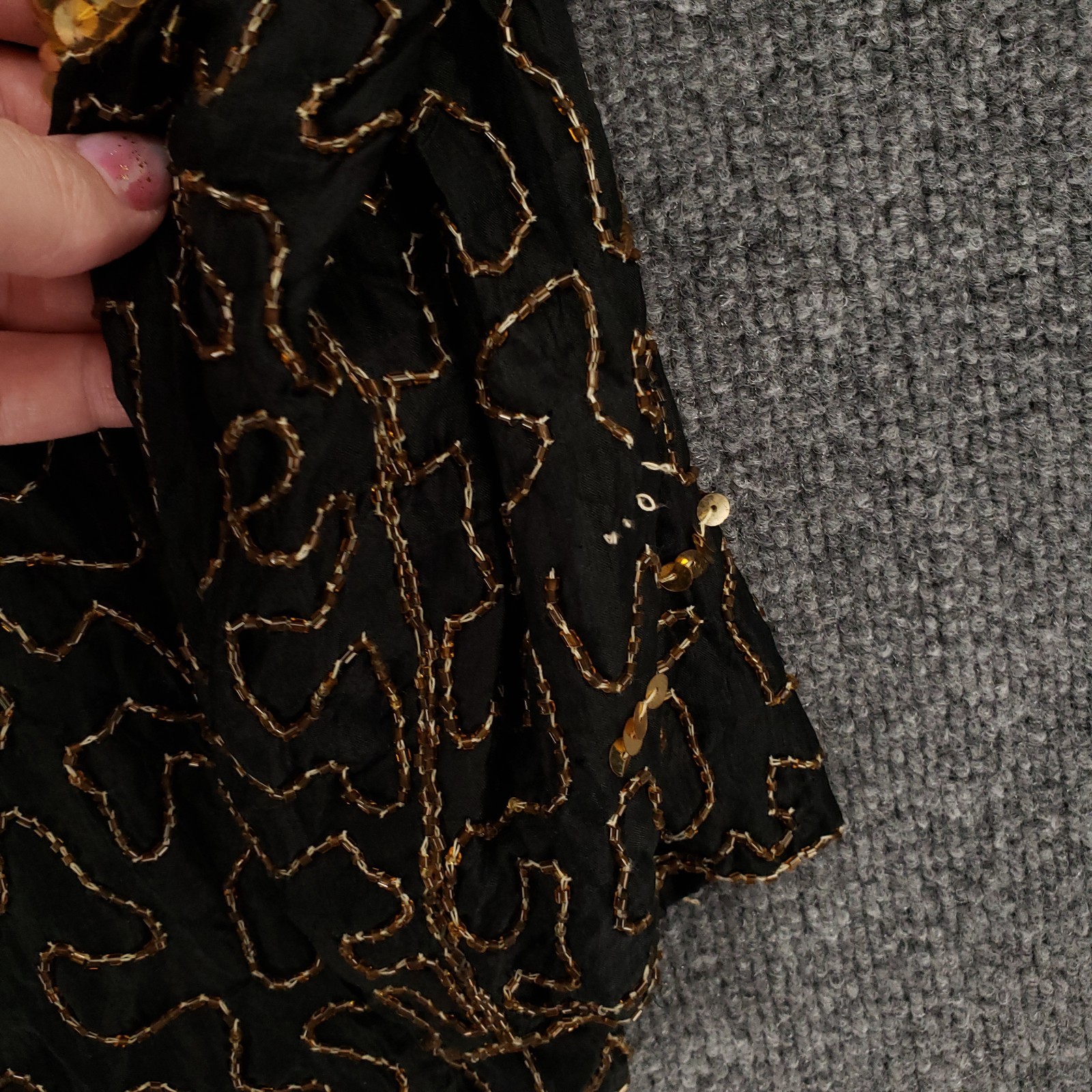 VINTAGE Jean For Joseph Le Bon Top Women XL Gold Silk Sequin Sparkle Long Sleeve