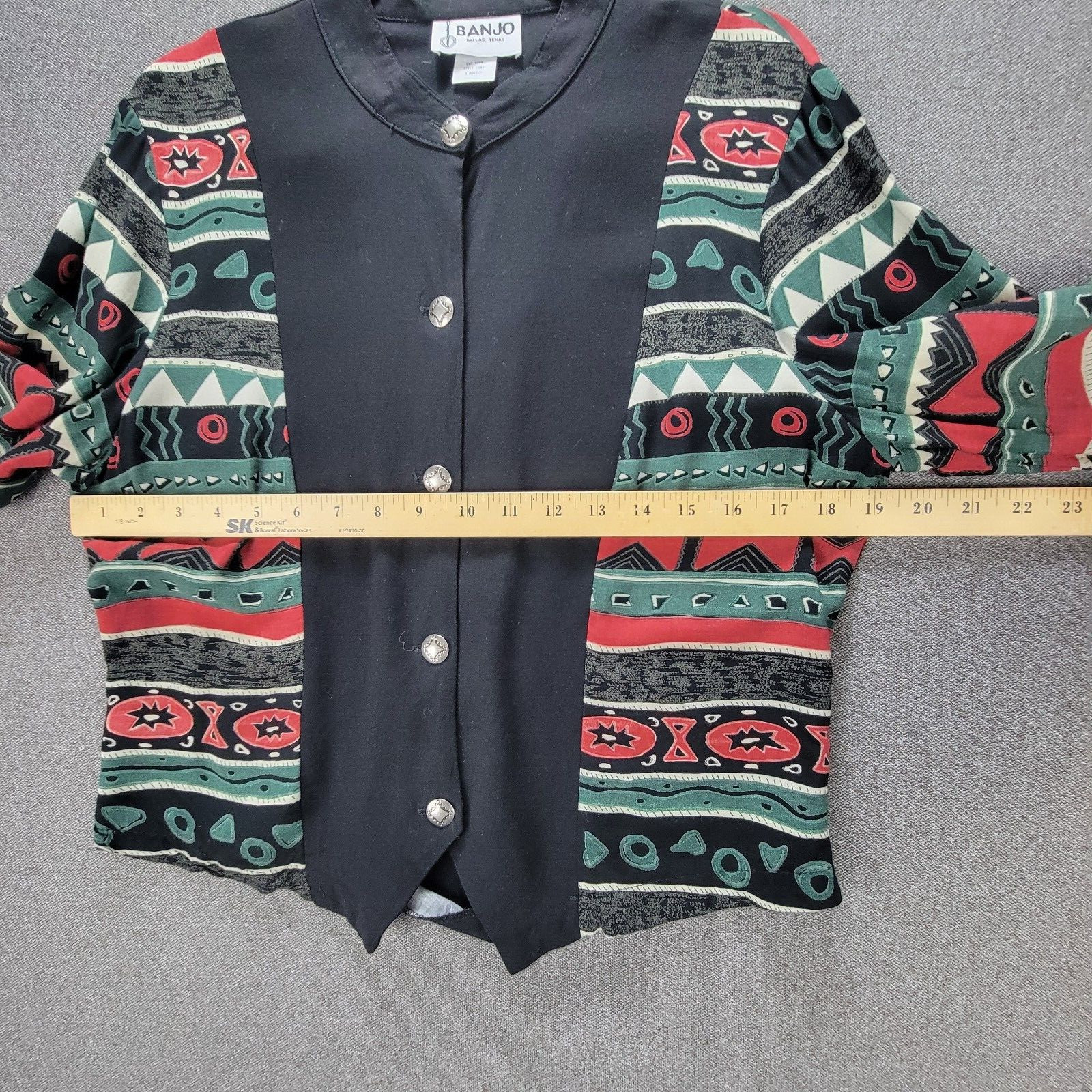Vintage Banjo L Black Print Western Conch Southwest Aztec Buttoned Shirt