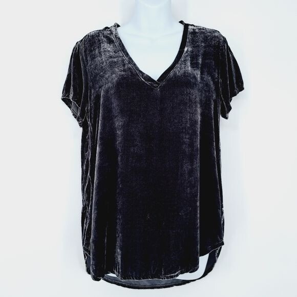 Cloth & Stone Charcoal Gray Silk Blend Velvet Short Sleeve Shirt Size Small