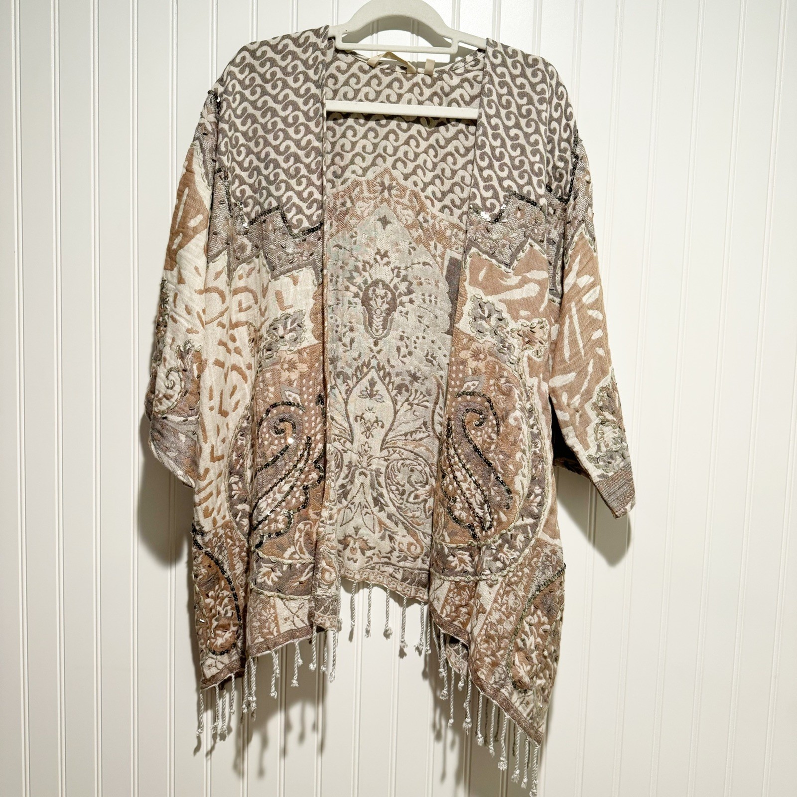 Soft Surroundings Chaucer Topper Beaded Sequins Fringe Boho Dressy Petite XL
