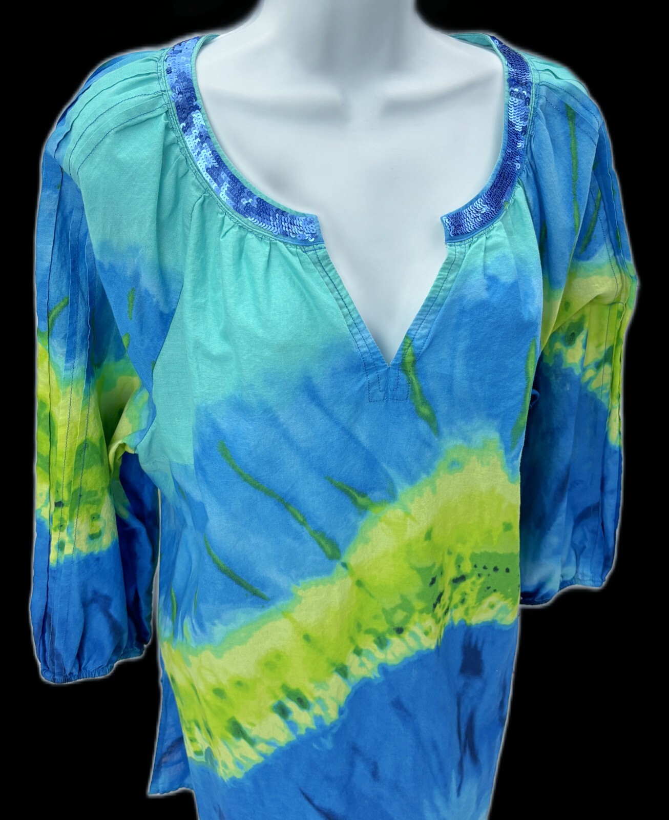 18/20 Lane Bryant Colorful Blue Green Yellow Tunic Sequin Shirt Top Blouse