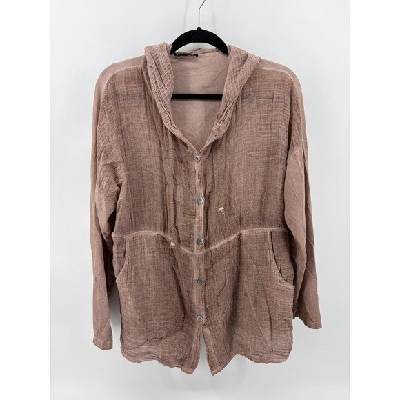 Bella Amore, Made In Italy, Relaxed Fit, Mauve Cotton Gauze Hooded, Size Large