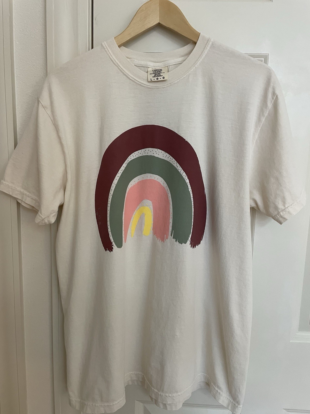 Comfort Colors Maddie Green Womens Tee Sz L Rainbow 100% Cotton Heavyweight