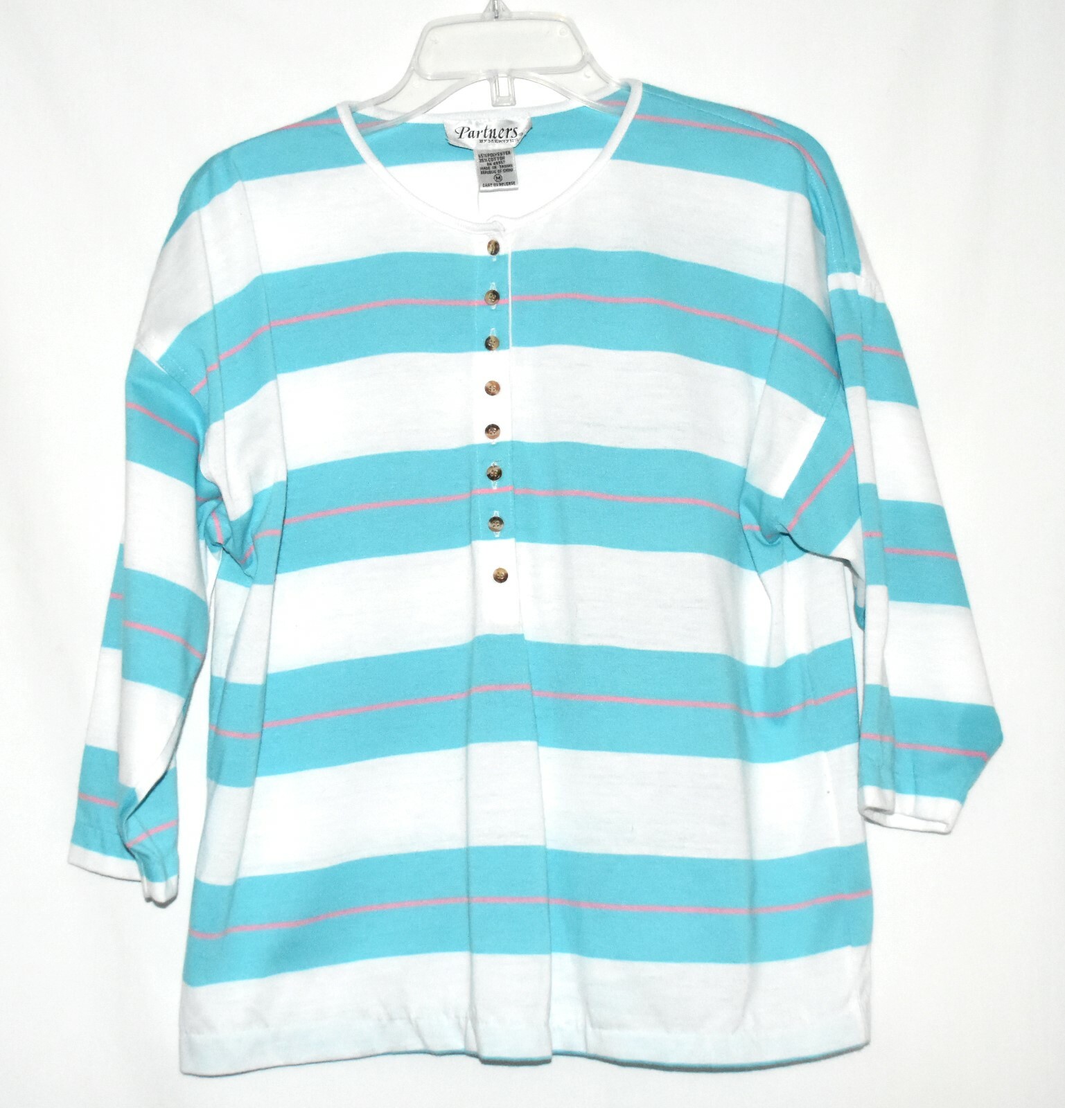 Partners by Mervyns White Blue and Pink Striped Womens Top Size M NWT