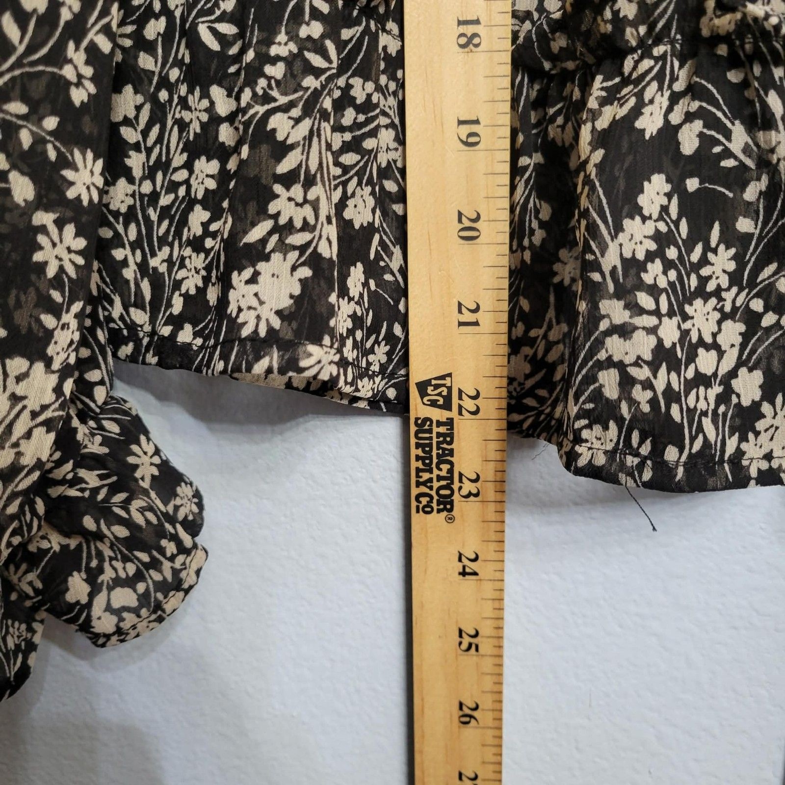Rabbit Rose Floral Tiered Ruffle High Neck Sheer Top Med Black White Victorian