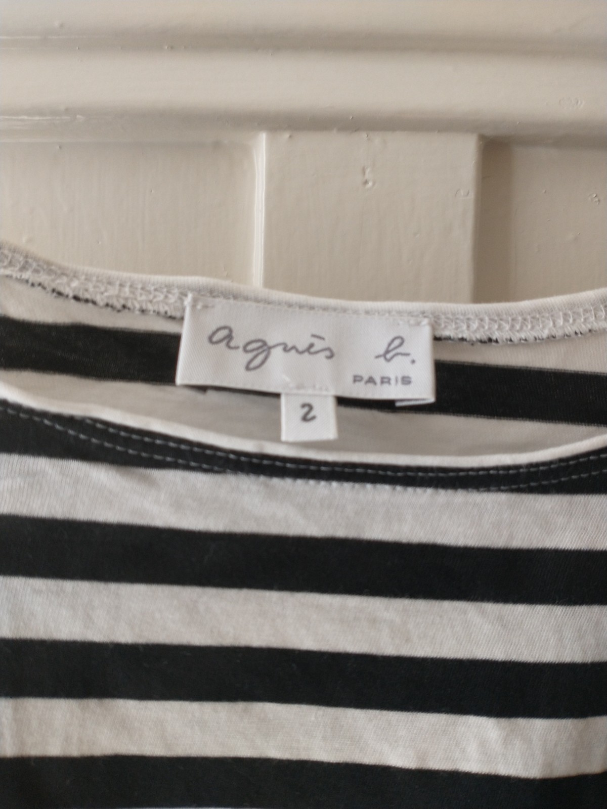 Agnes b. Black White Striped T-shirt Cap Sleeves Boatneck size 2