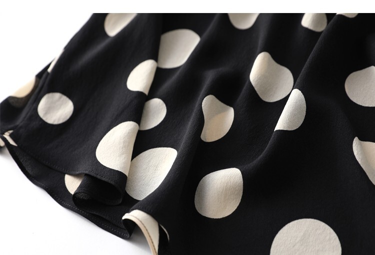 100% Mulberry Silk Black Polka Dots Short Sleeve Women T-Shirt Shirt Top MM142