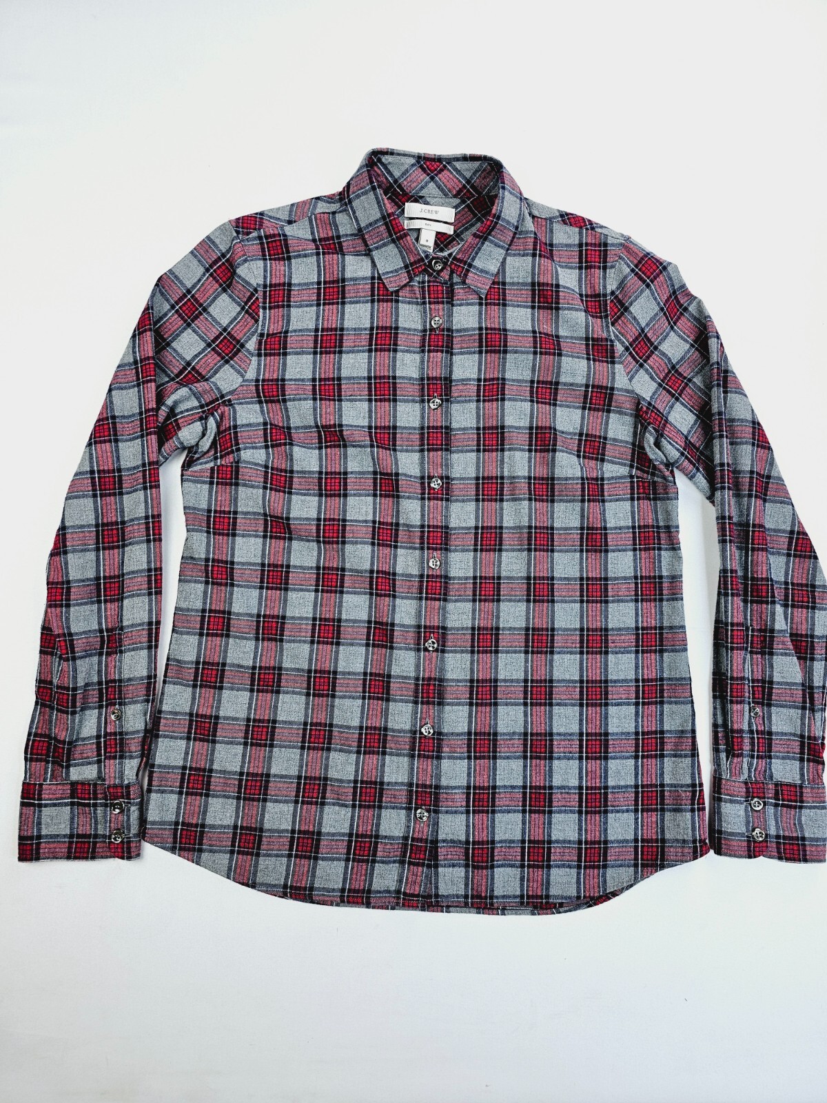 J. Crew Size 8 Women’s Boy Red Gray Black White Check Light Flannel Cotton Shirt