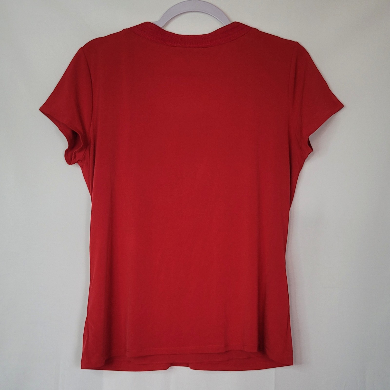 NWT Jones Wear Womens Red Ruched V-Neck Layered Design Short Sleeve Top Sz: L