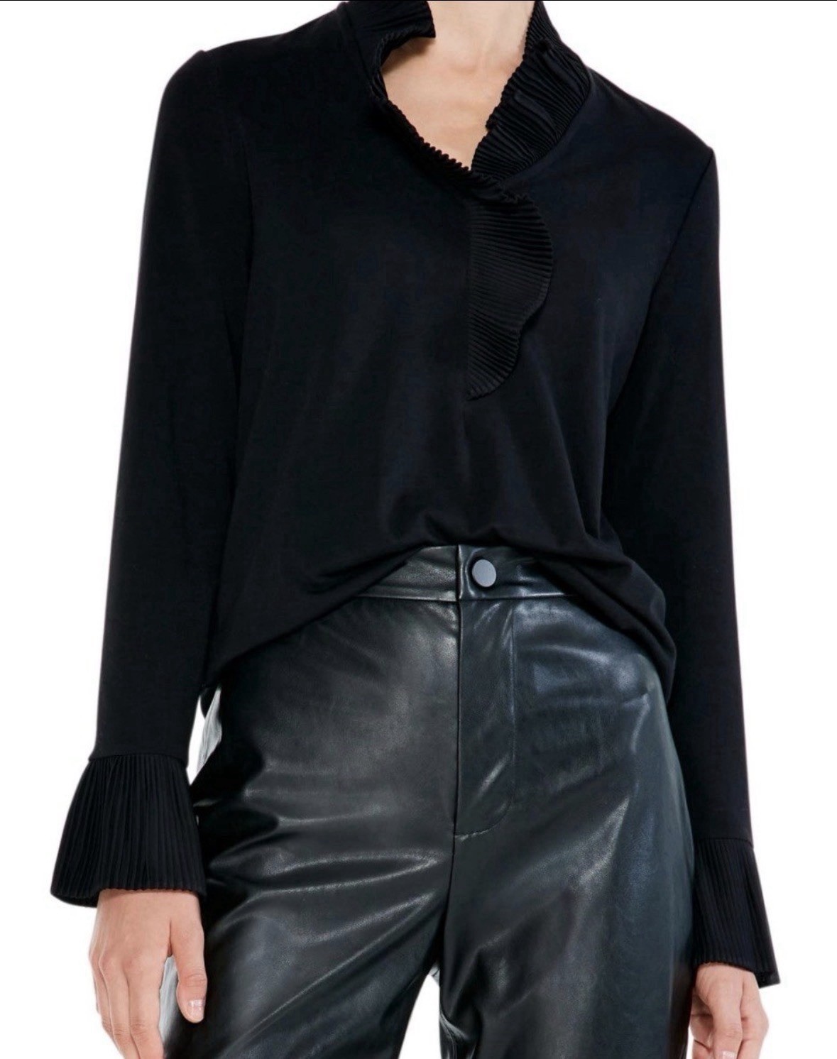 NIC + ZOE Women’s Black Long Sleeve Accordion Collar Cuffs Top Sz PP – NWT