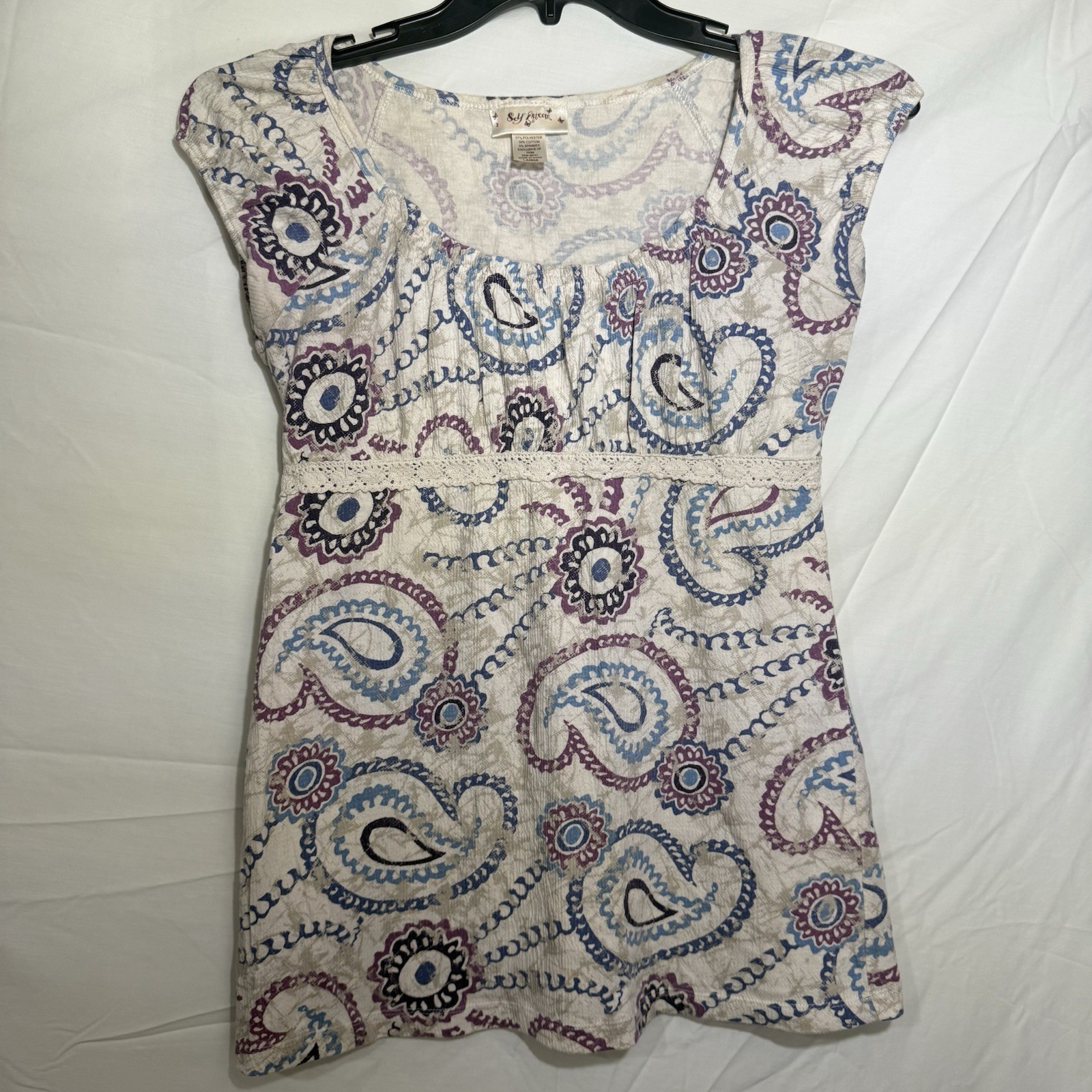 Self Esteem Women Floral Shirt Babydoll Tie Back Purple Blue Y2K Fairy Grunge Lg